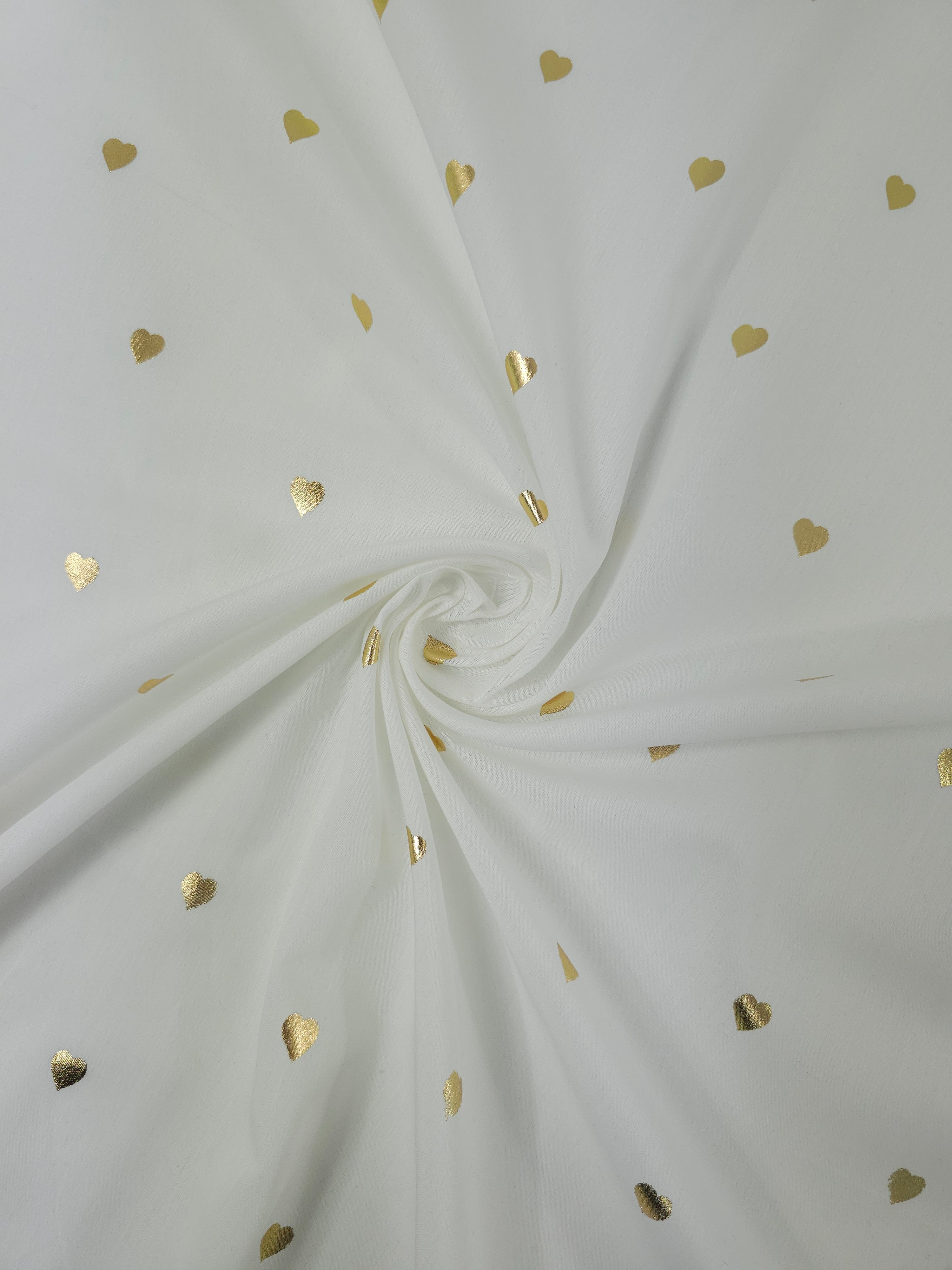 Gold/White Foil Hearts Fine Cotton