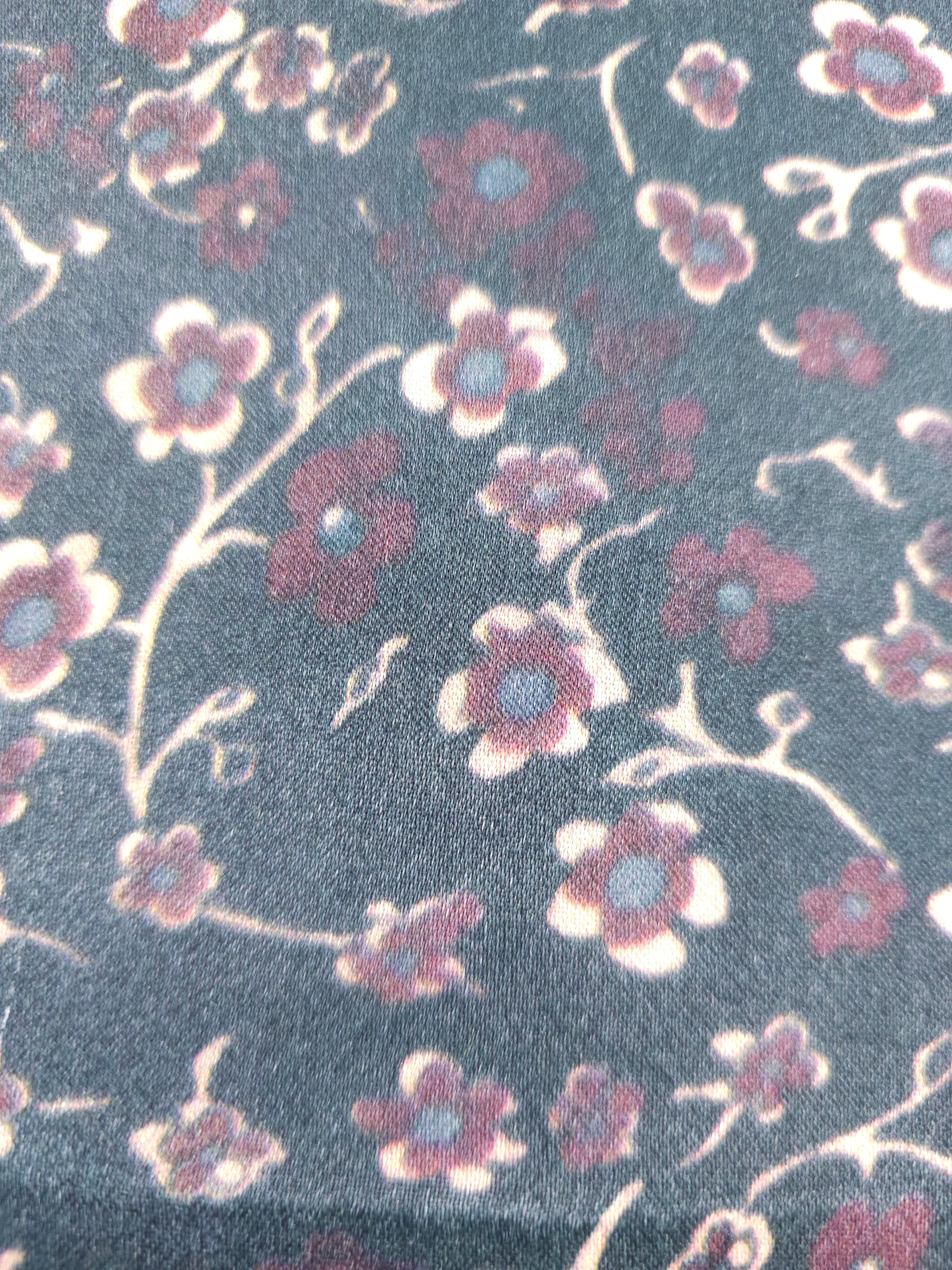 Black burgandy blossom Viscose Sateen- 2.9m piece