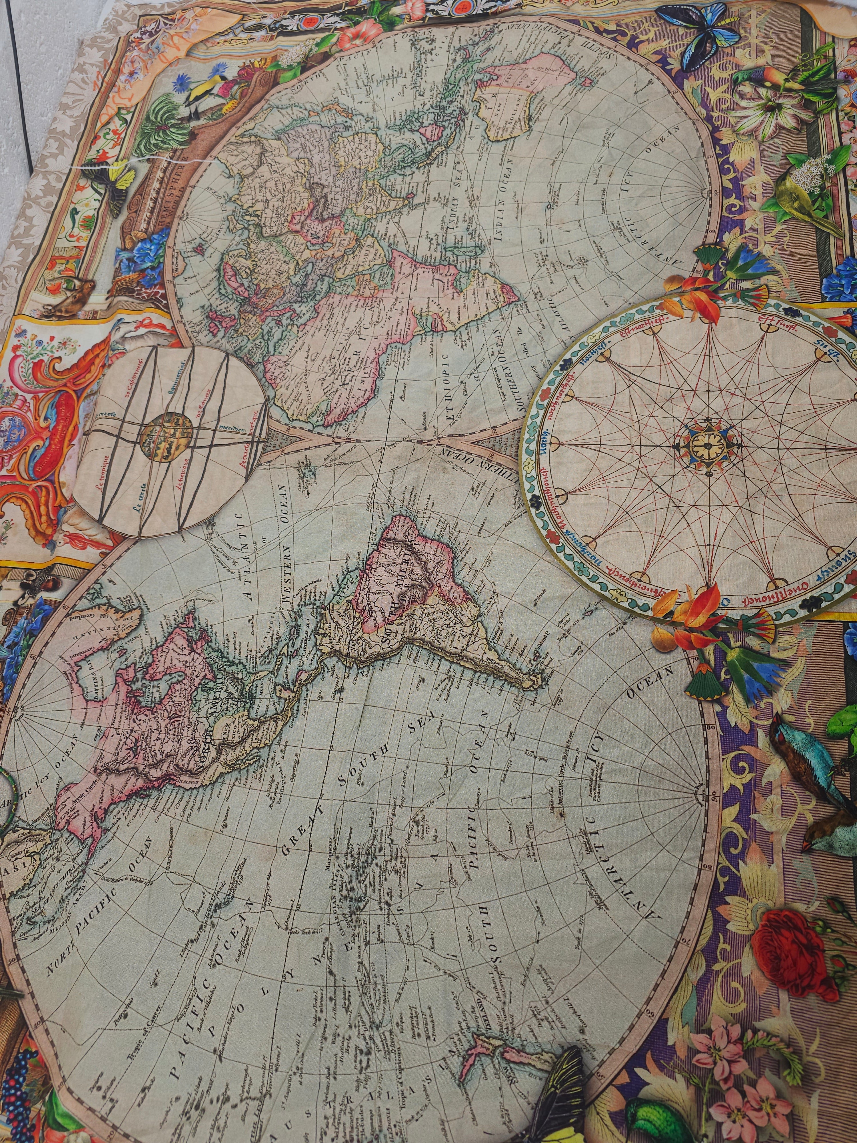 Vintage world map Cotton panels (2) - 1.8m piece