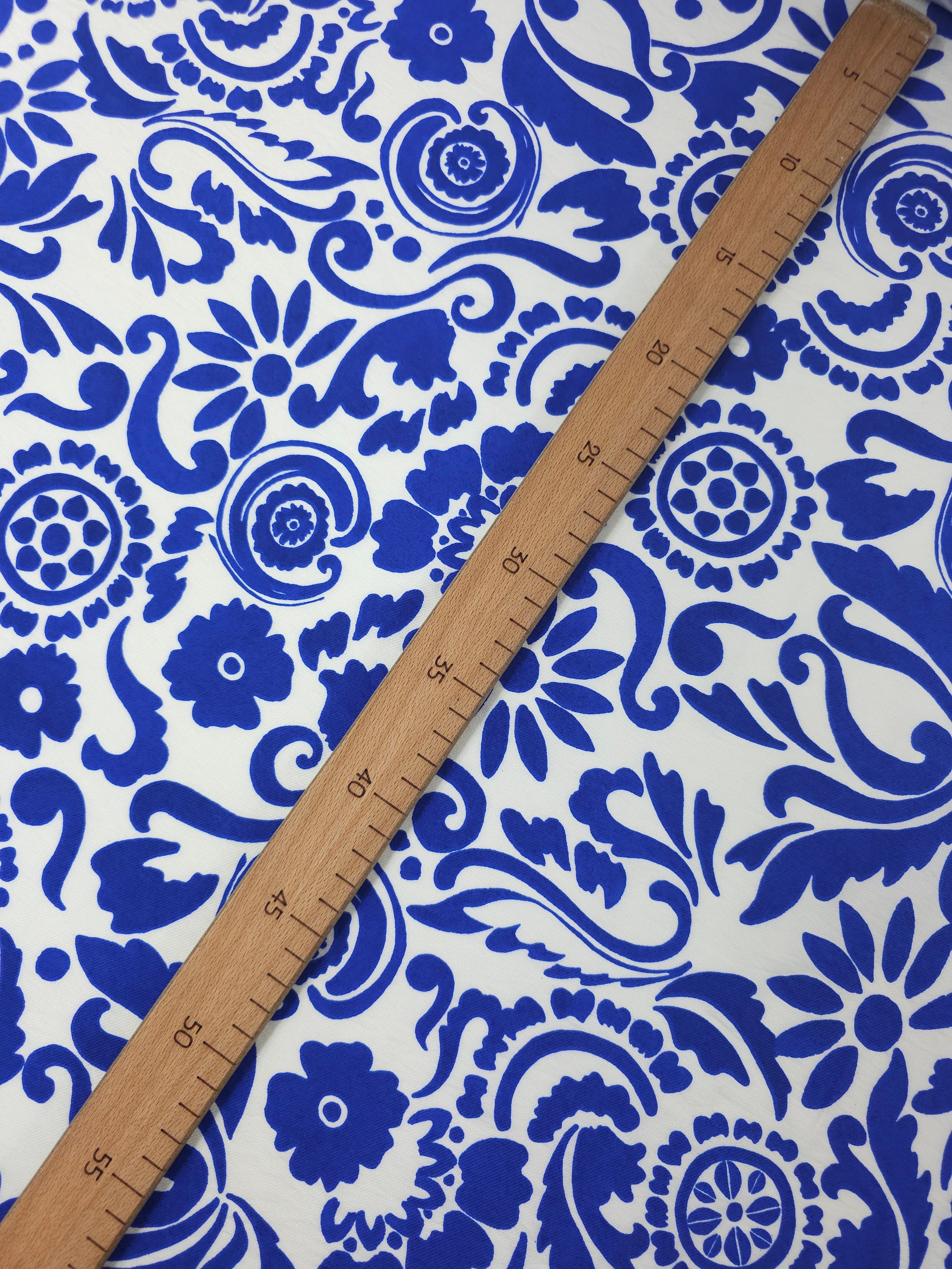 Blue/Ivory Paisley Swirl Modal Viscose *DEFECT*