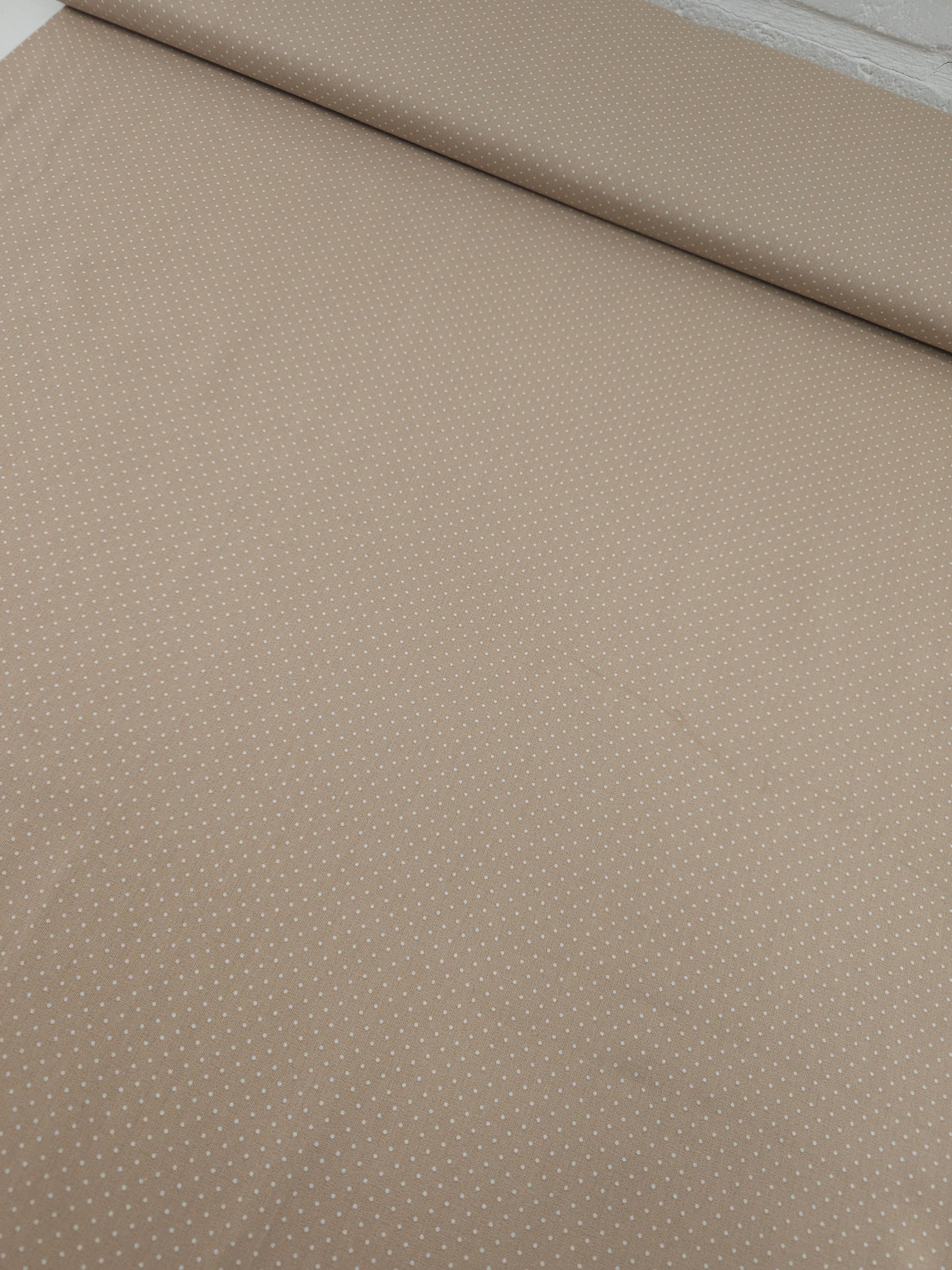 Beige Micro Polka Dot 100% Cotton 60"
