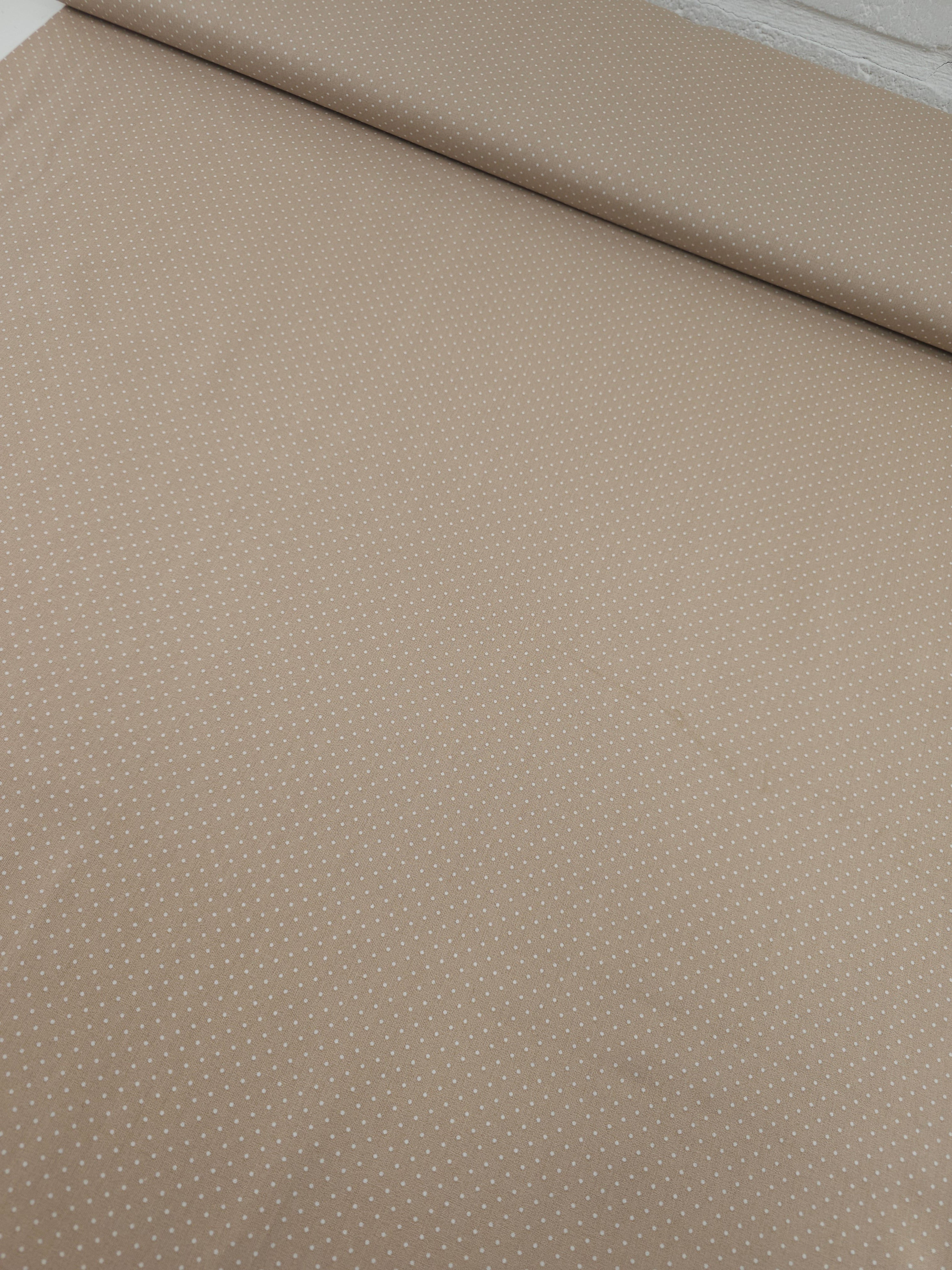 Beige Micro Polka Dot 100% Cotton 60"