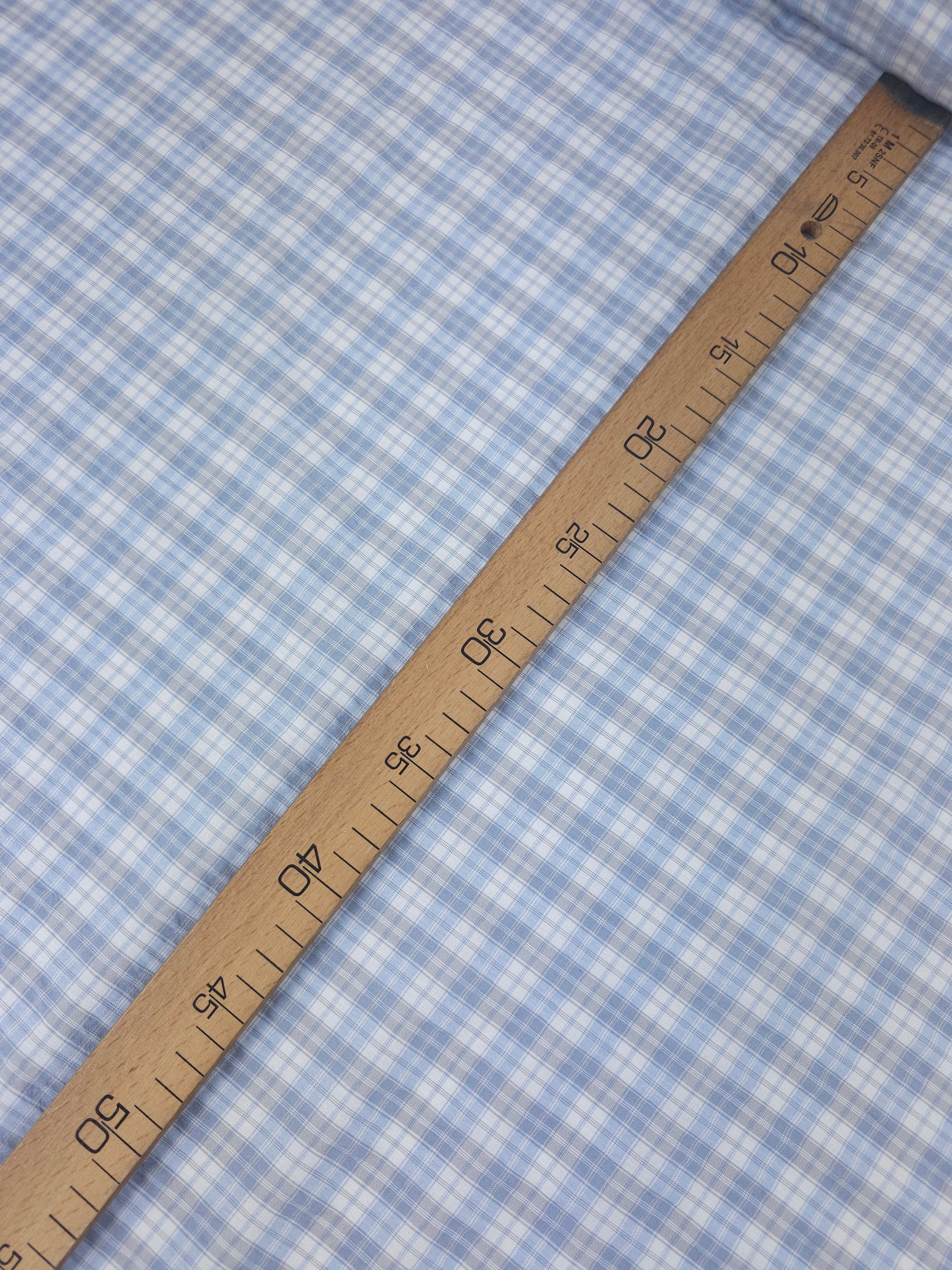 Baby Blue/Grey Tartan Crinkle Poly Cotton