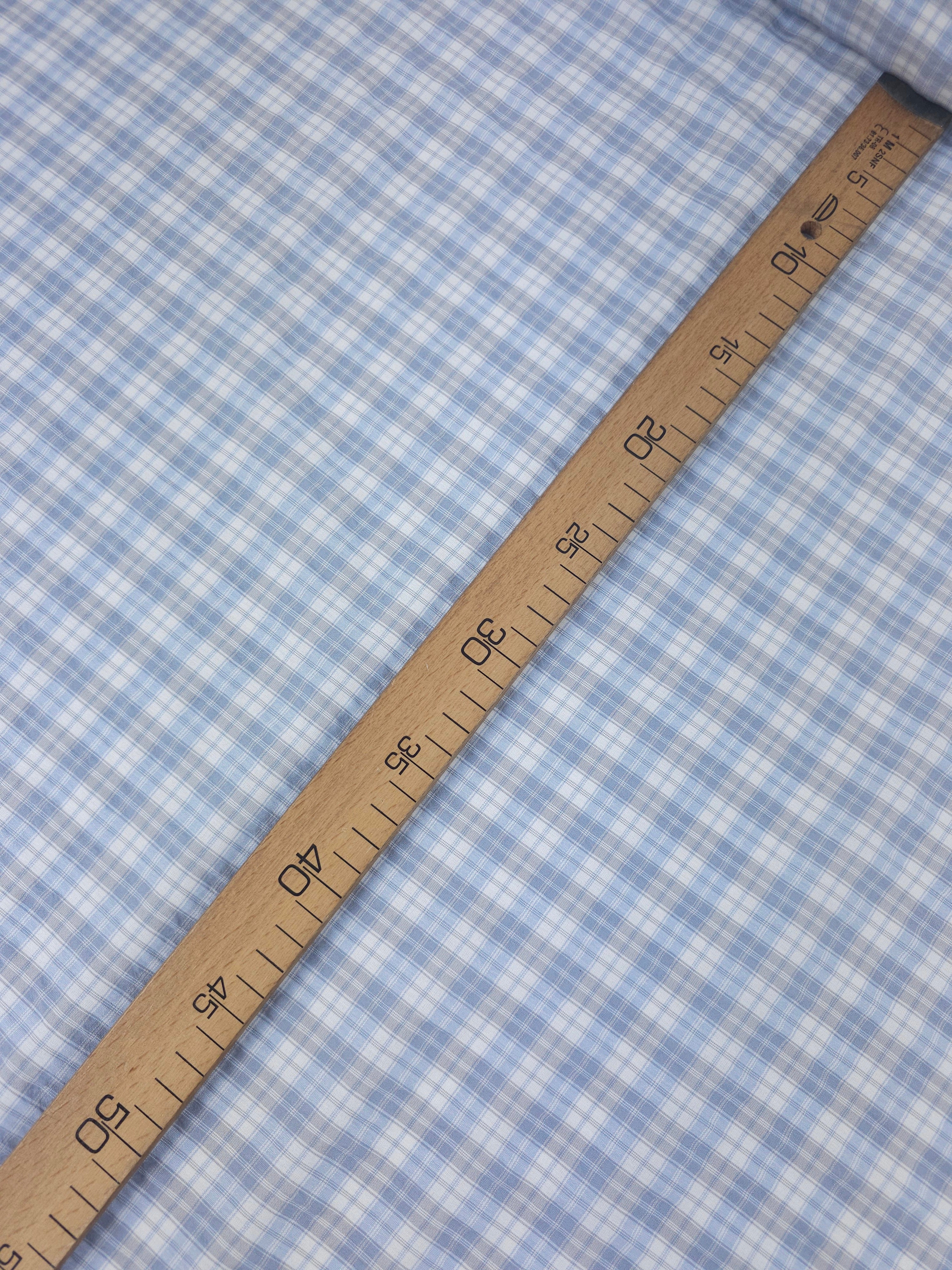 Baby Blue/Grey Tartan Crinkle Poly Cotton