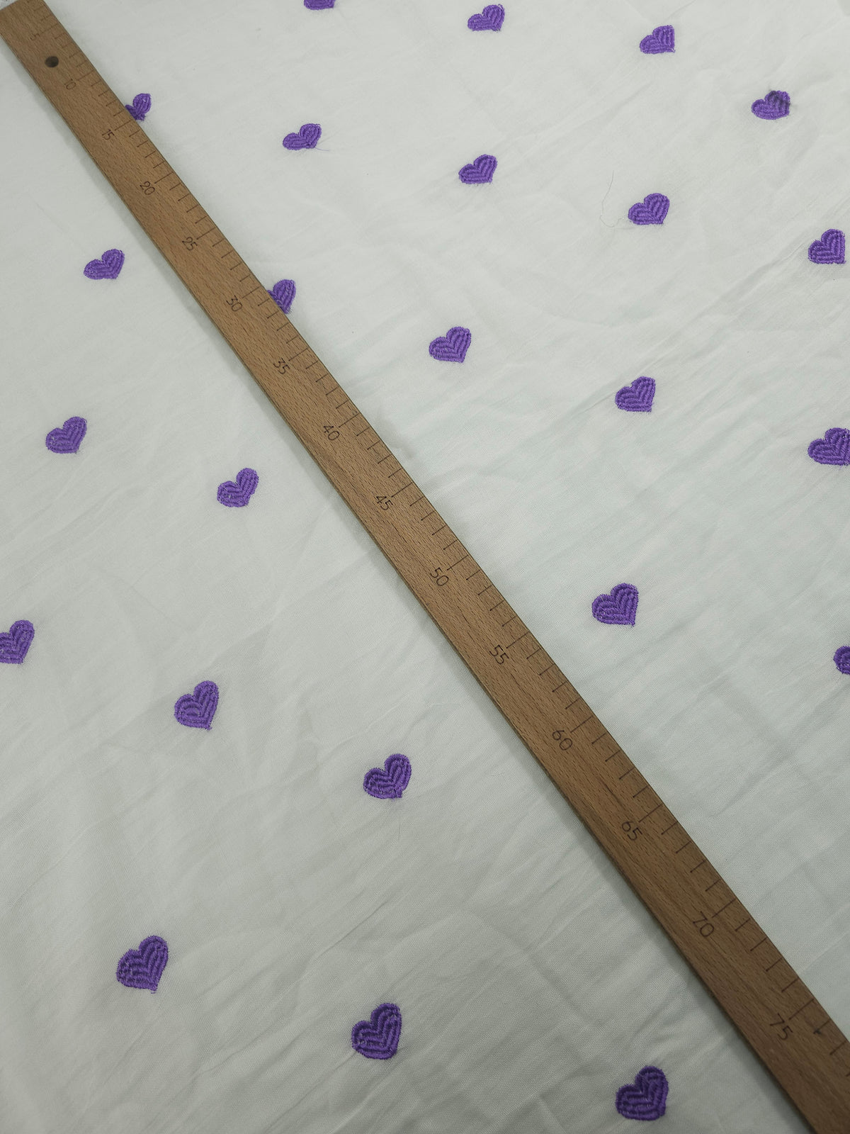 Purple Embroidered Hearts Fine Double Gauze