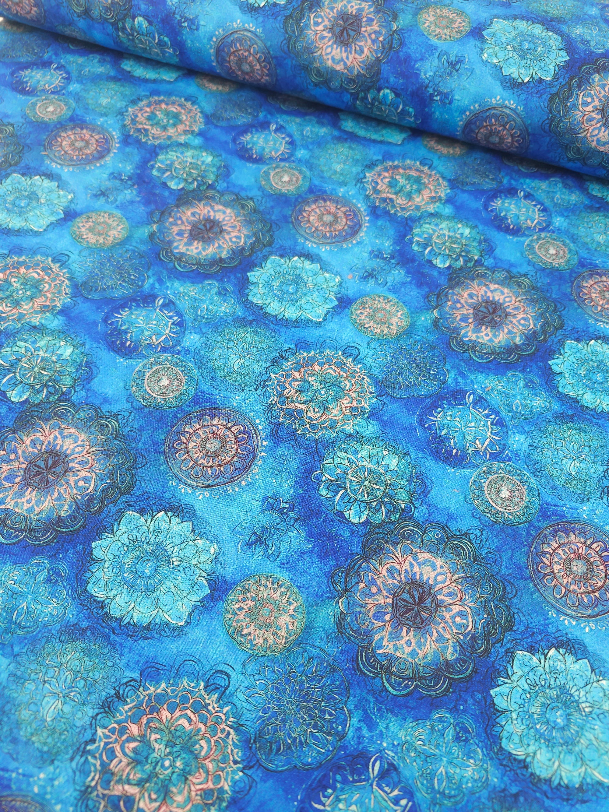 Blue Spiral Medallion 100% Cotton 110” *EXTRA WIDE*