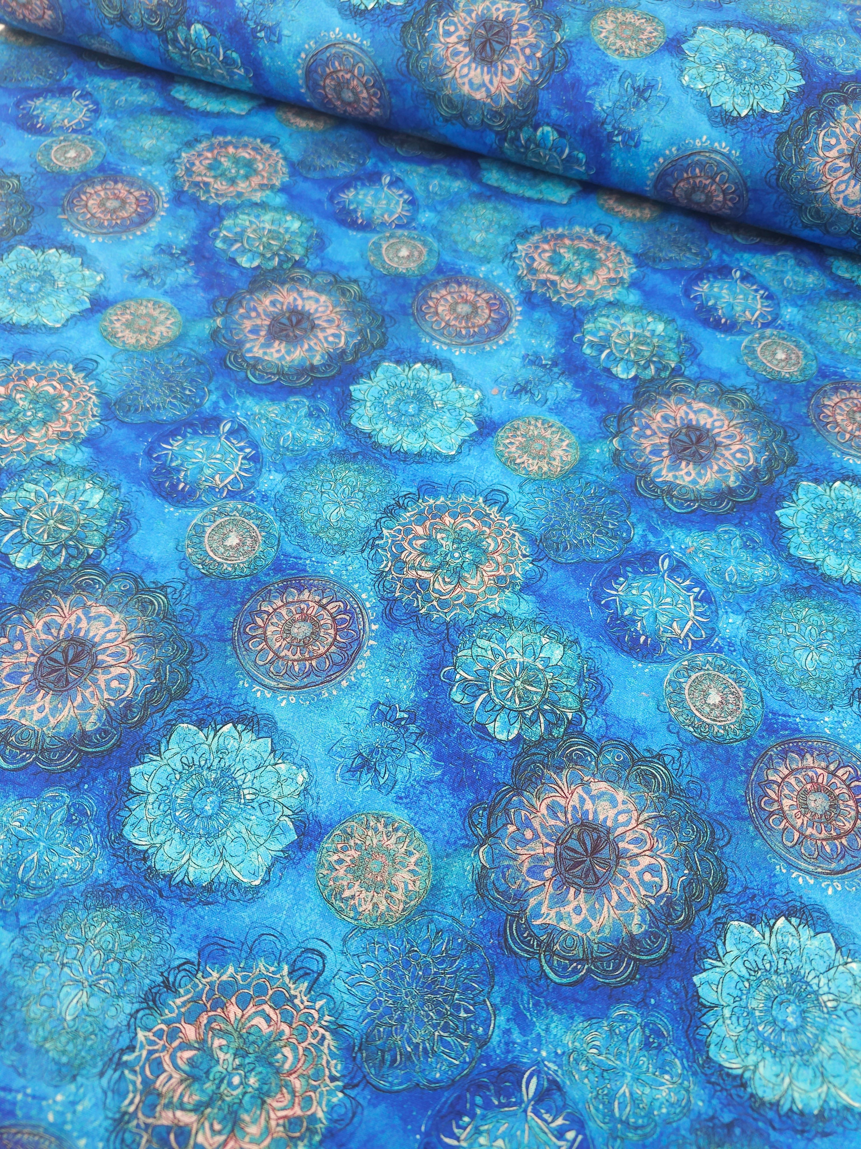 Blue Spiral Medallion 100% Cotton 110” *EXTRA WIDE*