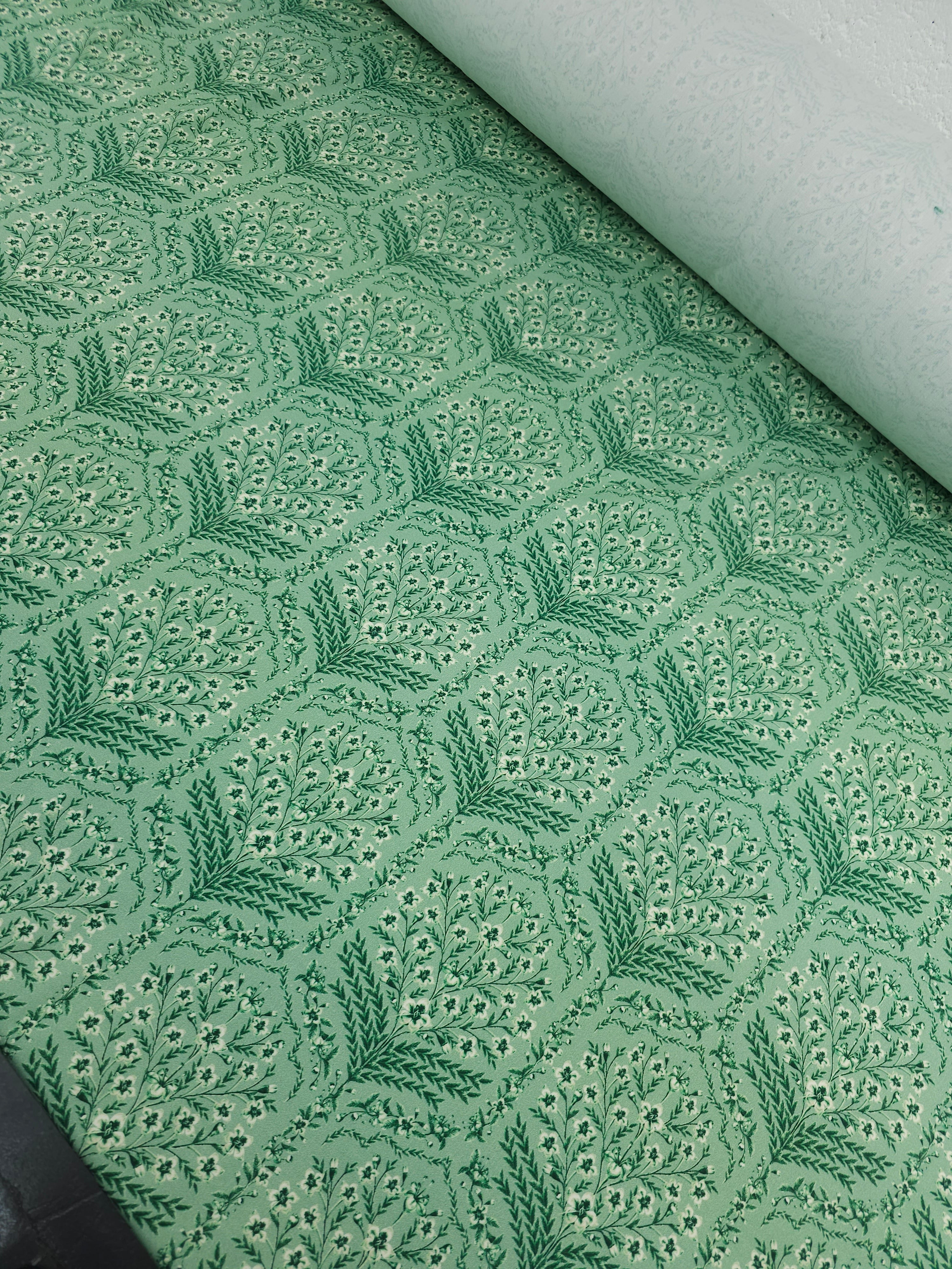 Minty Sage Green Flower Display Soft Cotton Stretch