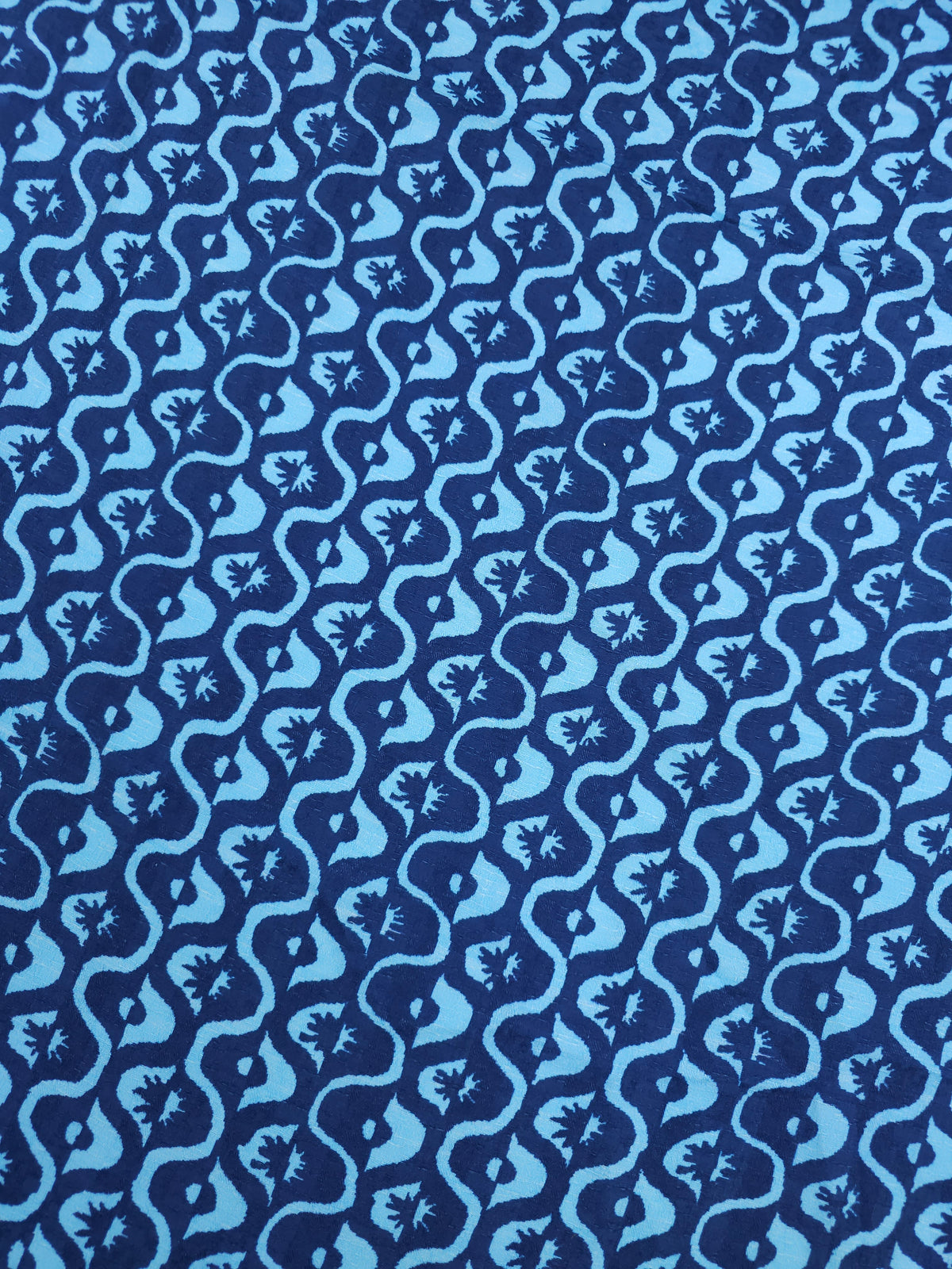 Light/Dark Blue Doodle Sun Wave Crinkle Viscose