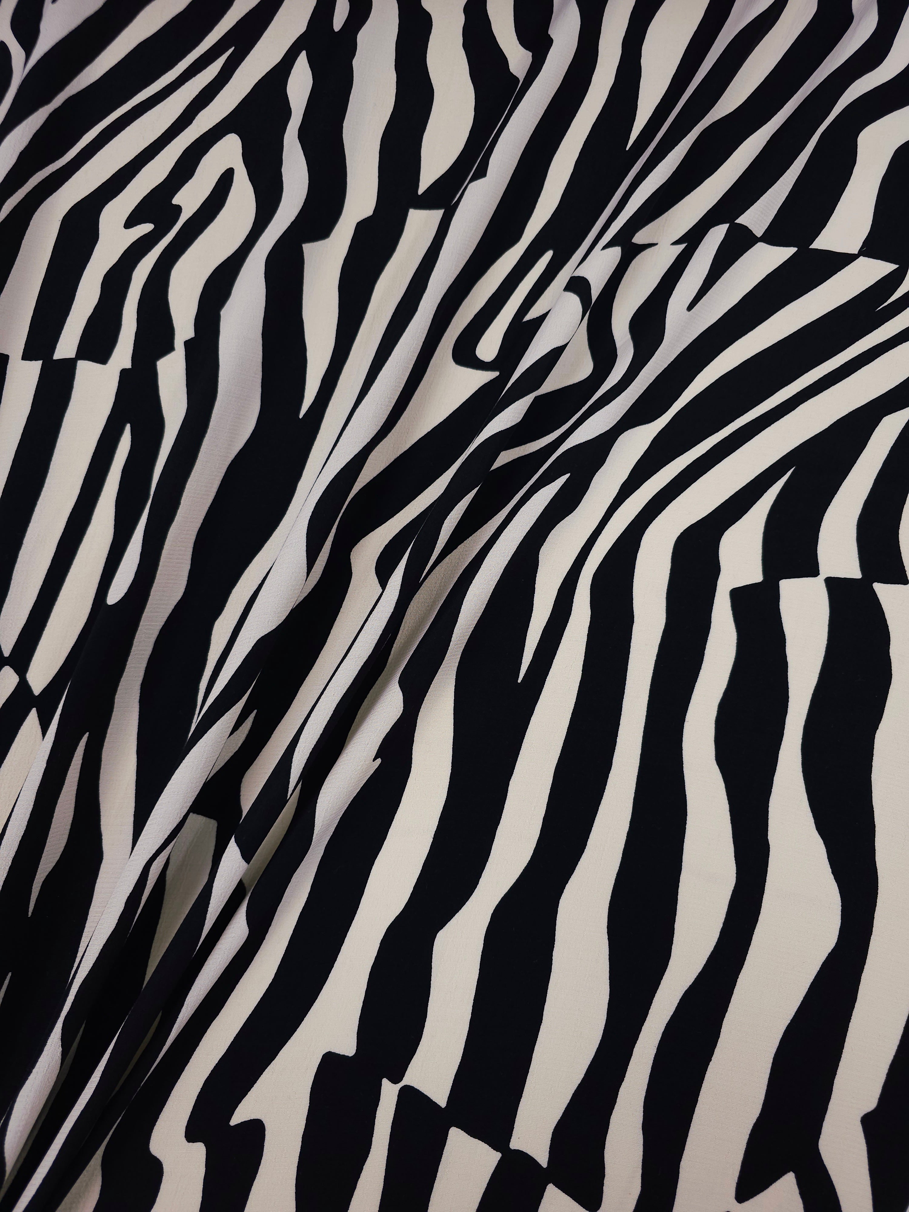 Black/Cream Abstract Zebra Viscose Crepe