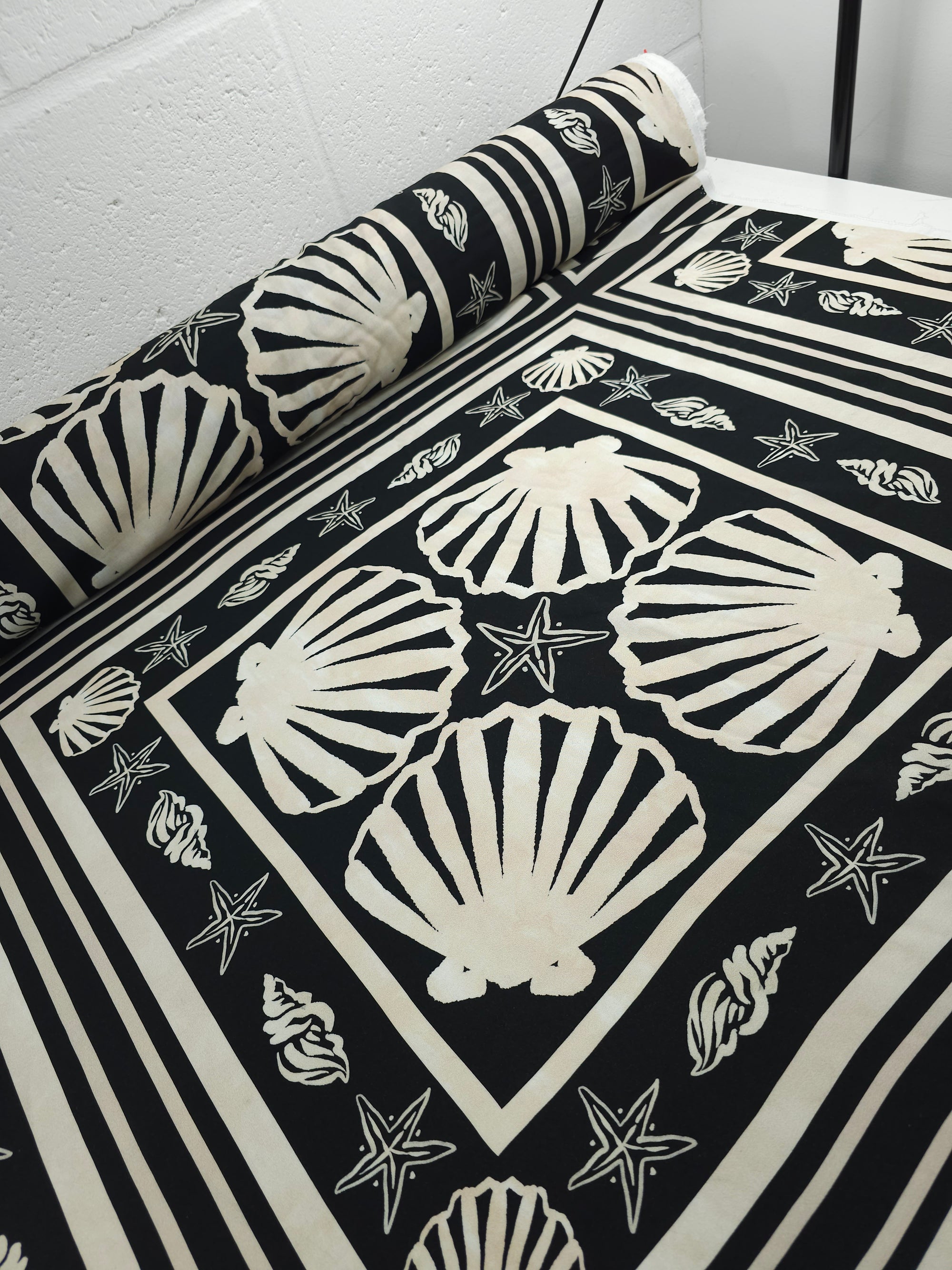 Black/Ivory Washed Shell Frames Viscose Challis