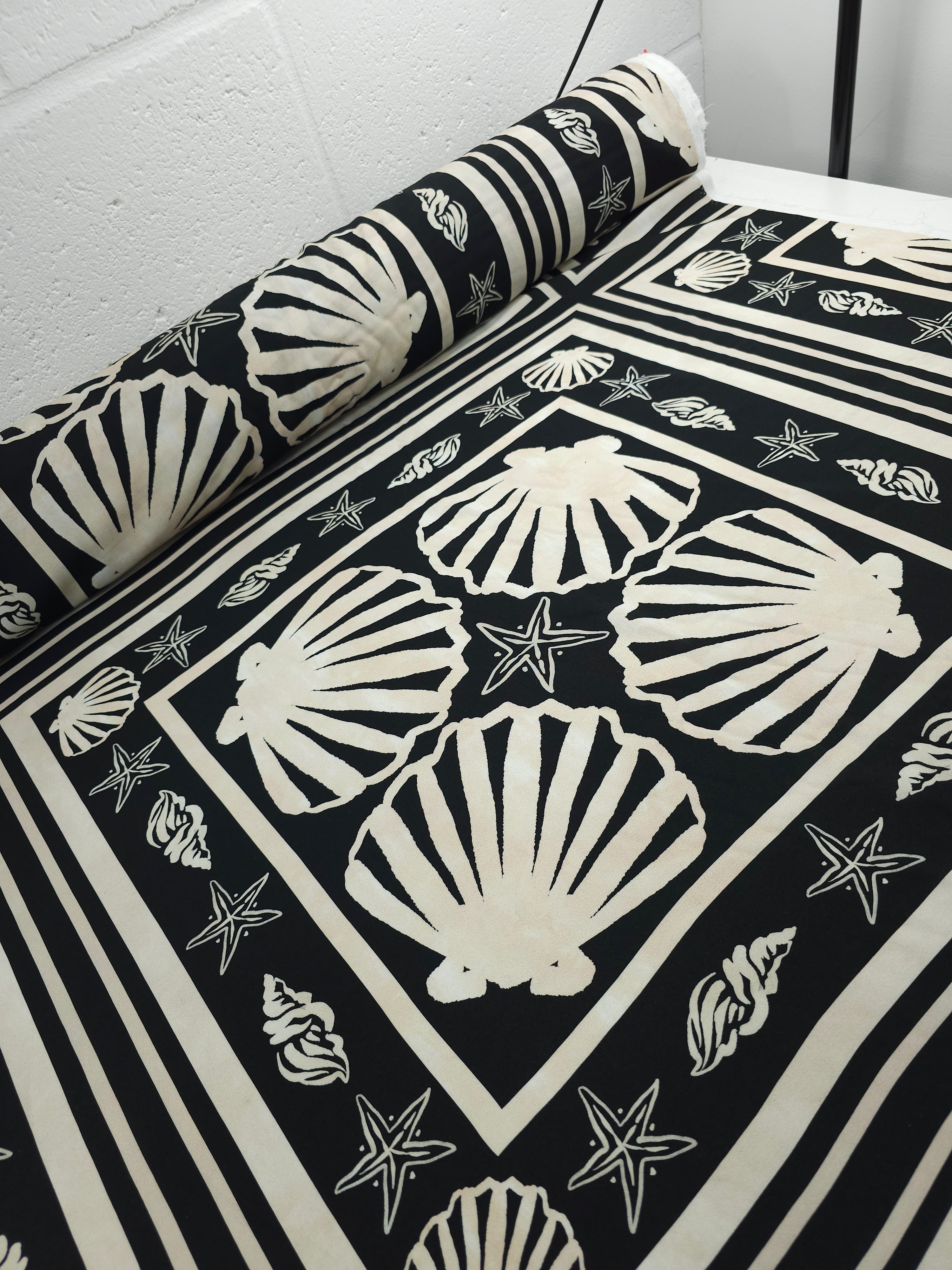 Black/Ivory Washed Shell Frames Viscose Challis