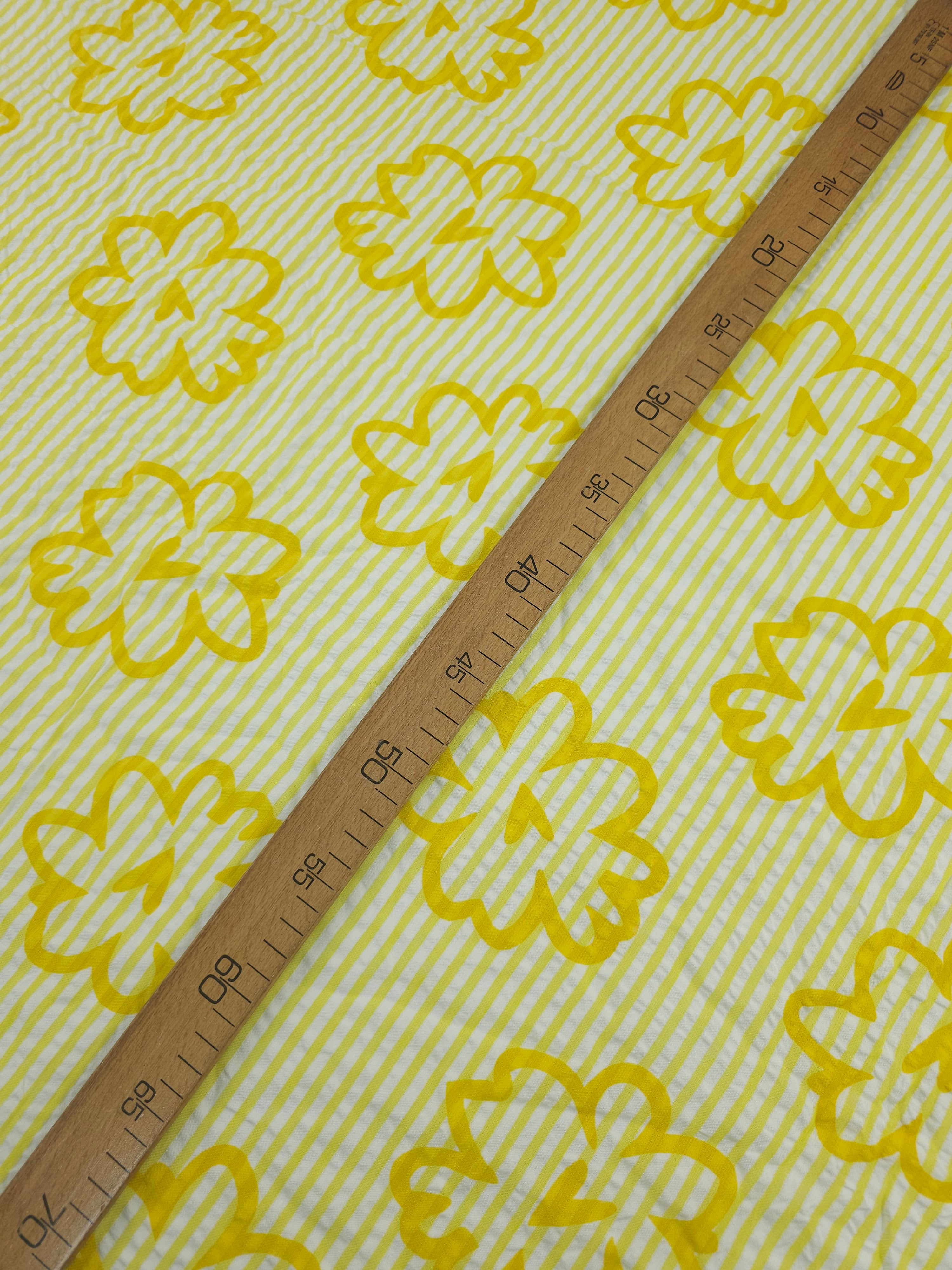 Yellow Flower Stripe Cotton SeerSucker