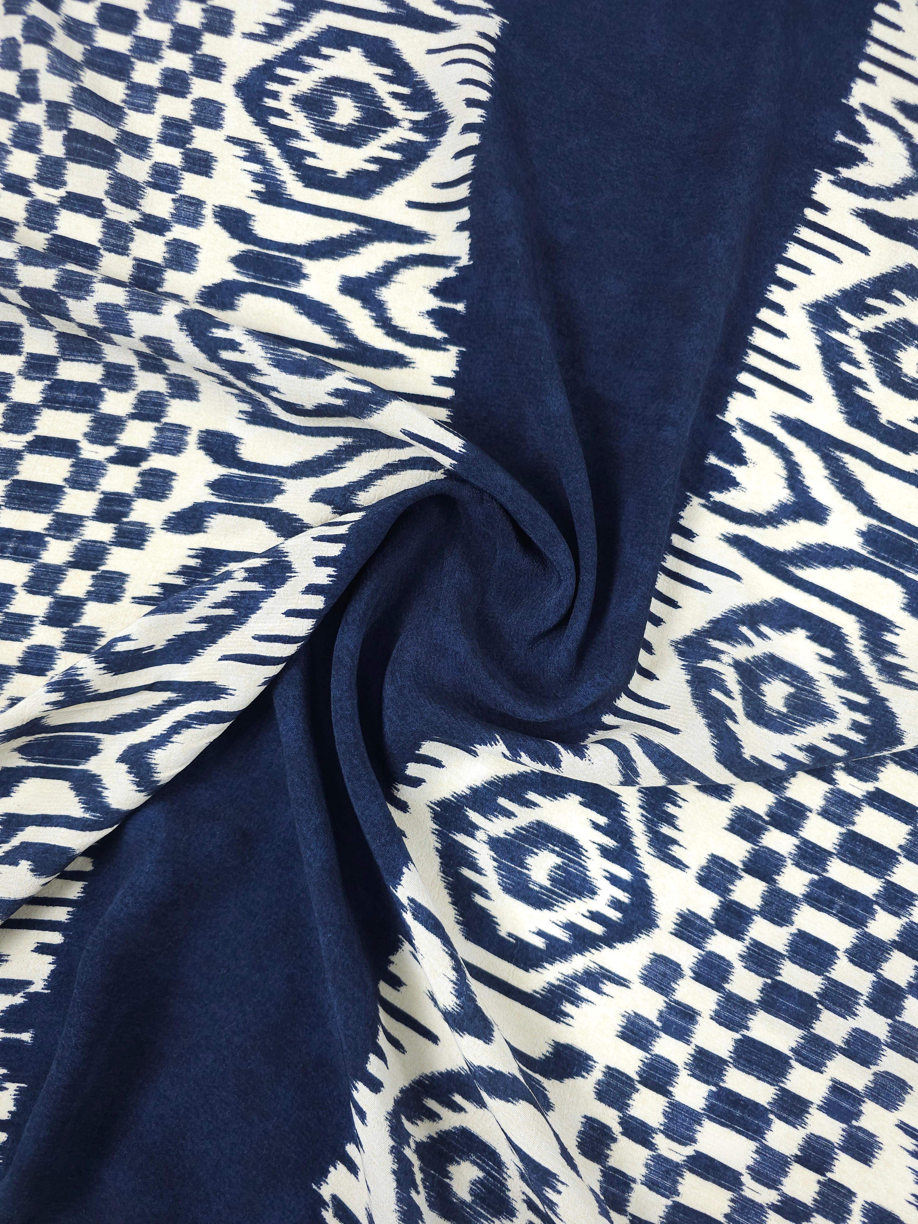Navy Washed Retro Panel Stripe Viscose Crepe