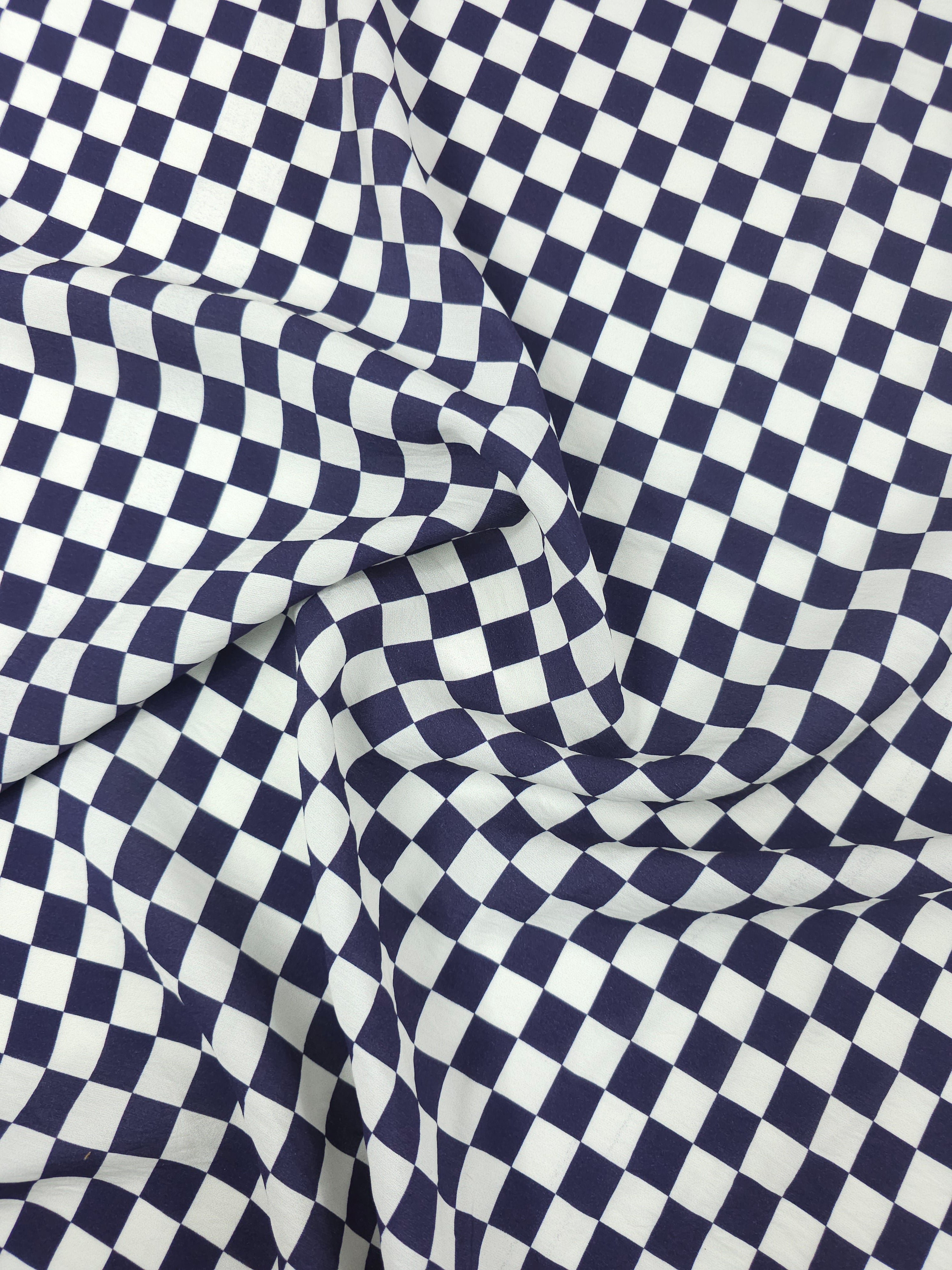 Dark Purple/Ivory Checkerboard Modal Viscose