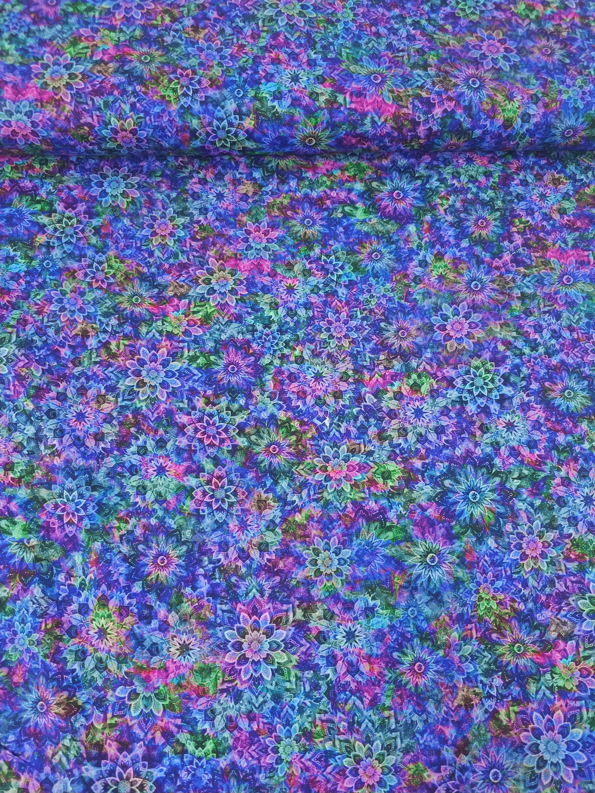 Multicolour Twilight Dancing Dahlias Kaleidoscope 100% Cotton 102” *EXTRA WIDE*