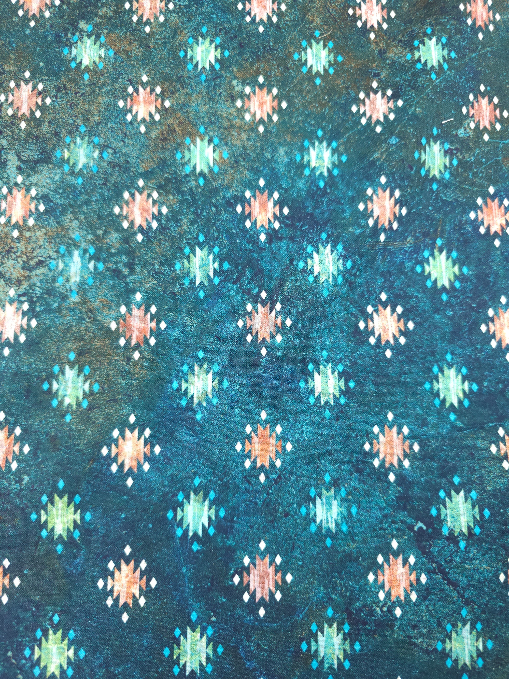 Dark Cyan Aztec 100% Cotton