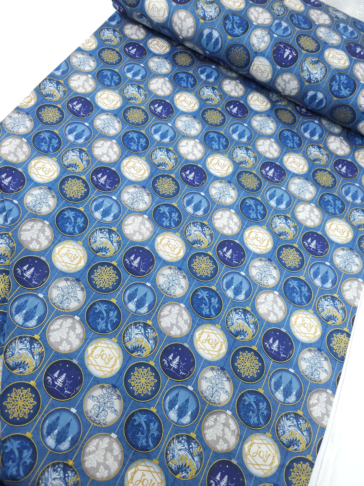 Blue/Gold Shimmer Baubles 100% Cotton