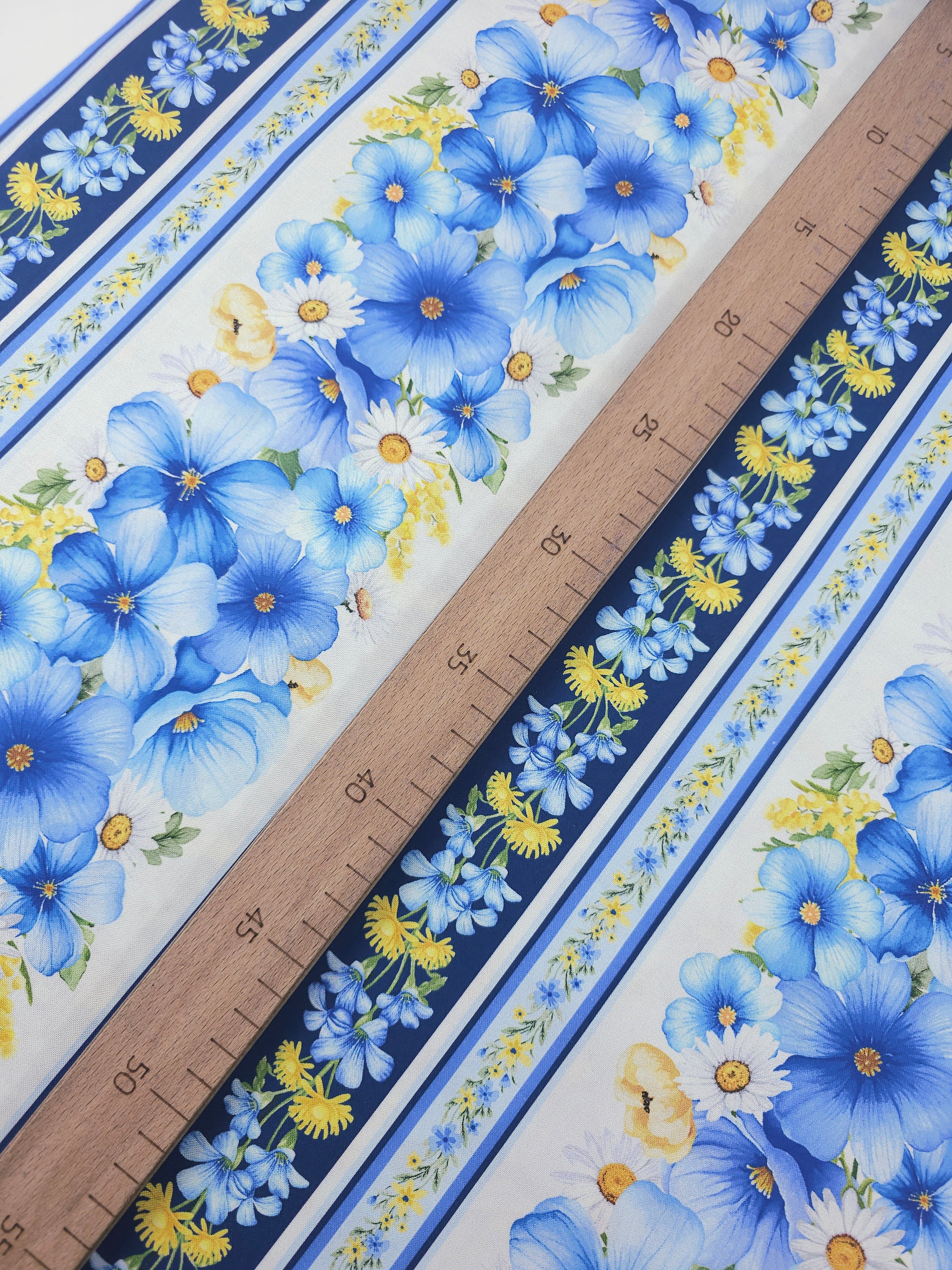Blue/Yellow Stripe Fleur 100% Cotton