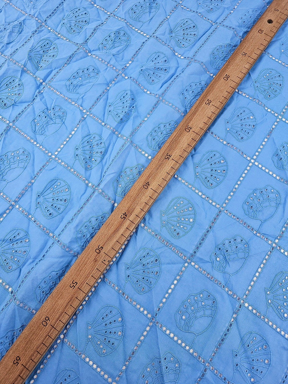 Soft Blue Shell Grid Lightweight Cotton Broderie Anglaise
