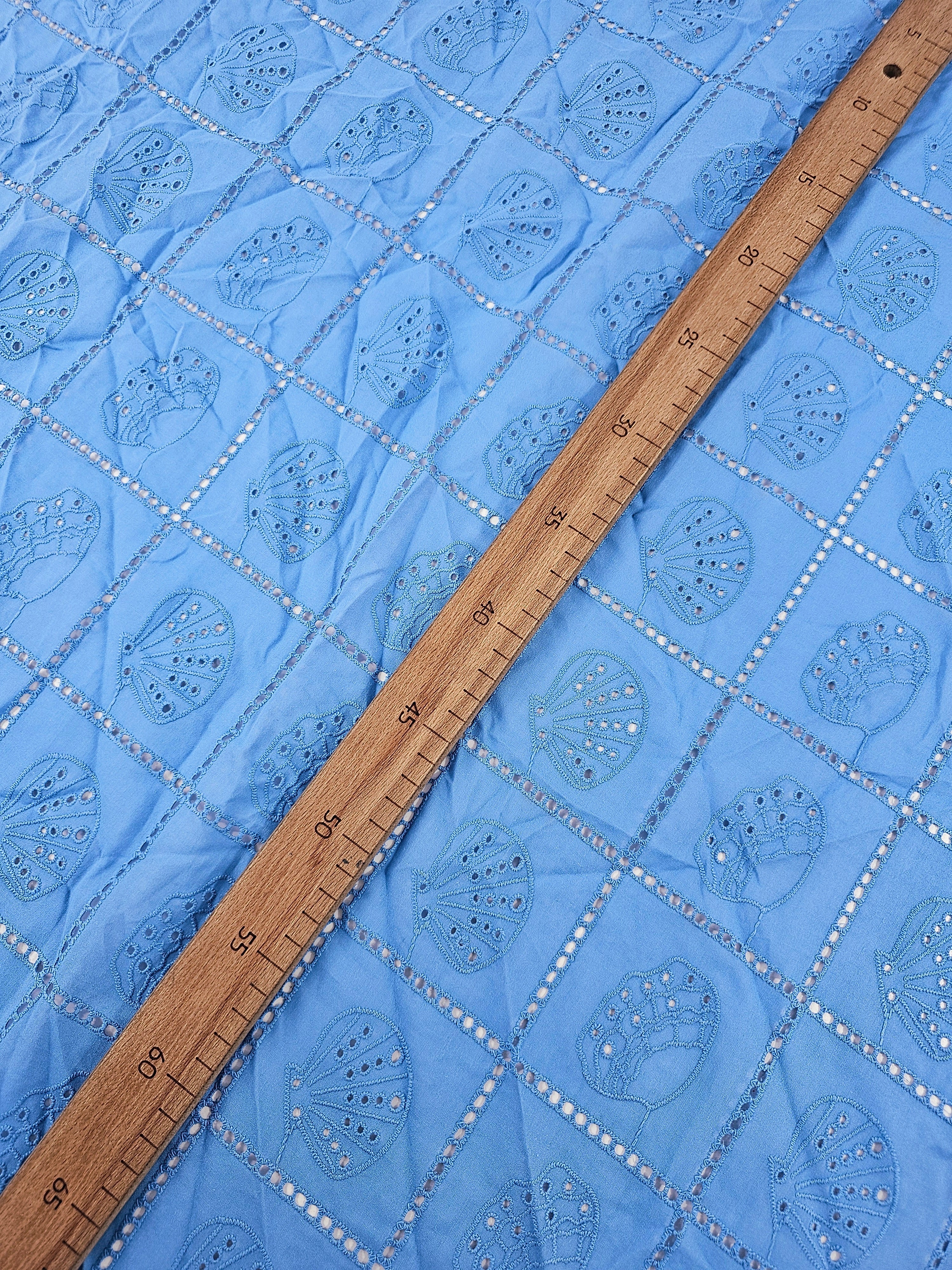 Soft Blue Shell Grid Lightweight Cotton Broderie Anglaise