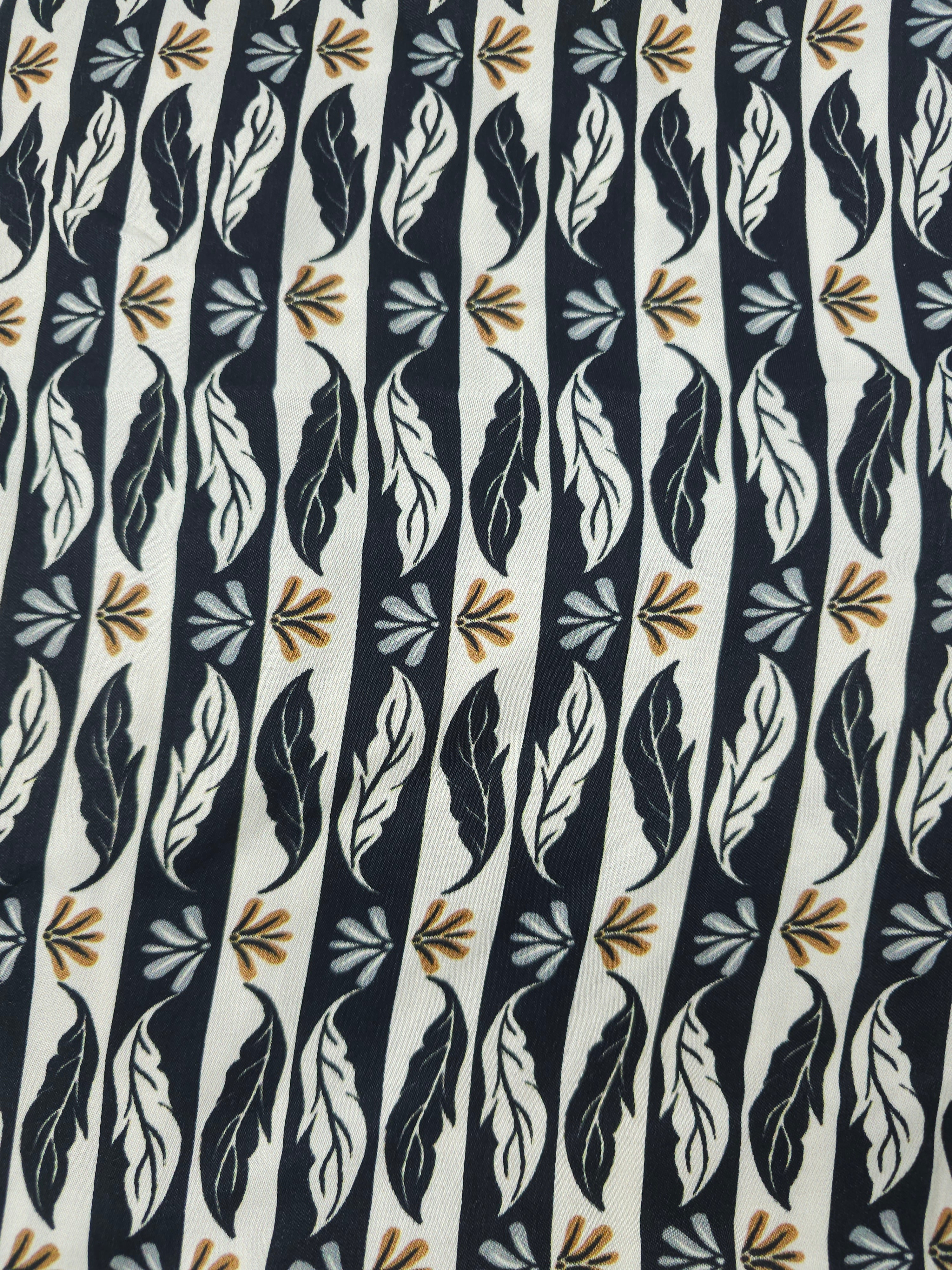 Striped leaf Viscose sateen- 4m piece
