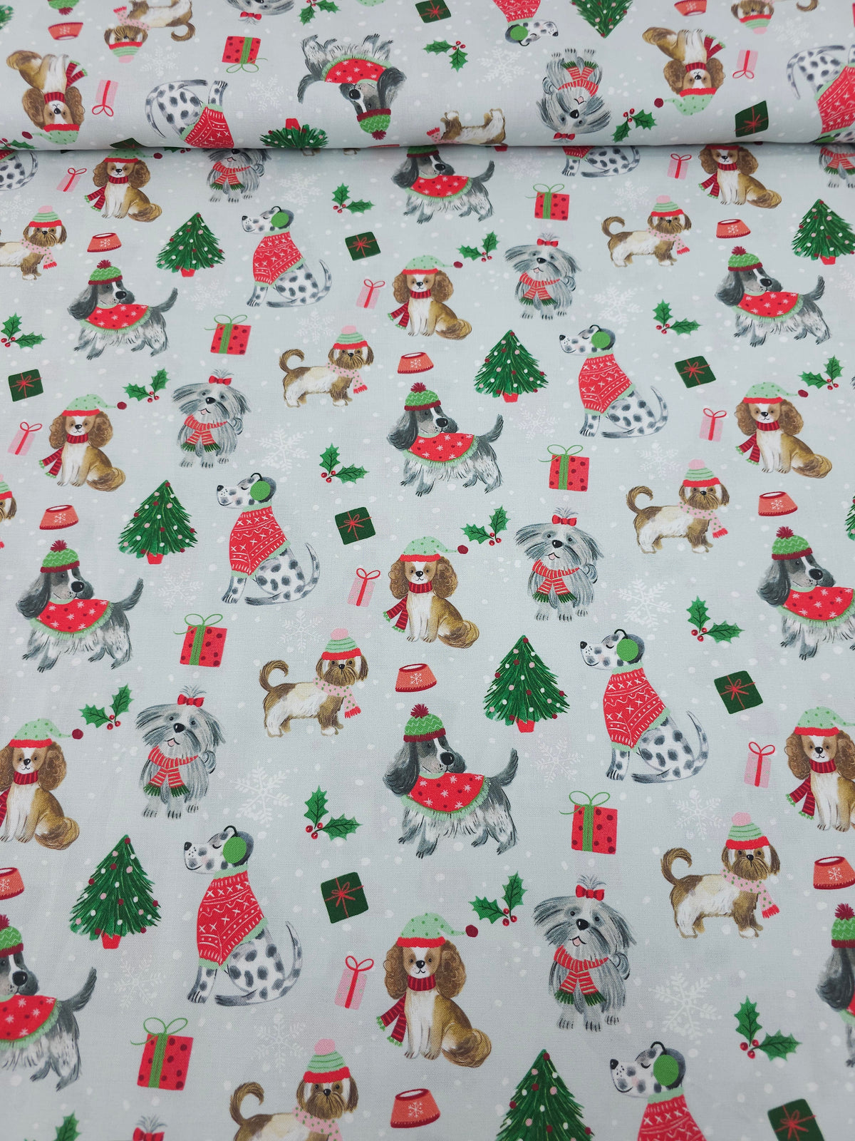 Grey Christmas Snow Puppy Pals 100% Cotton