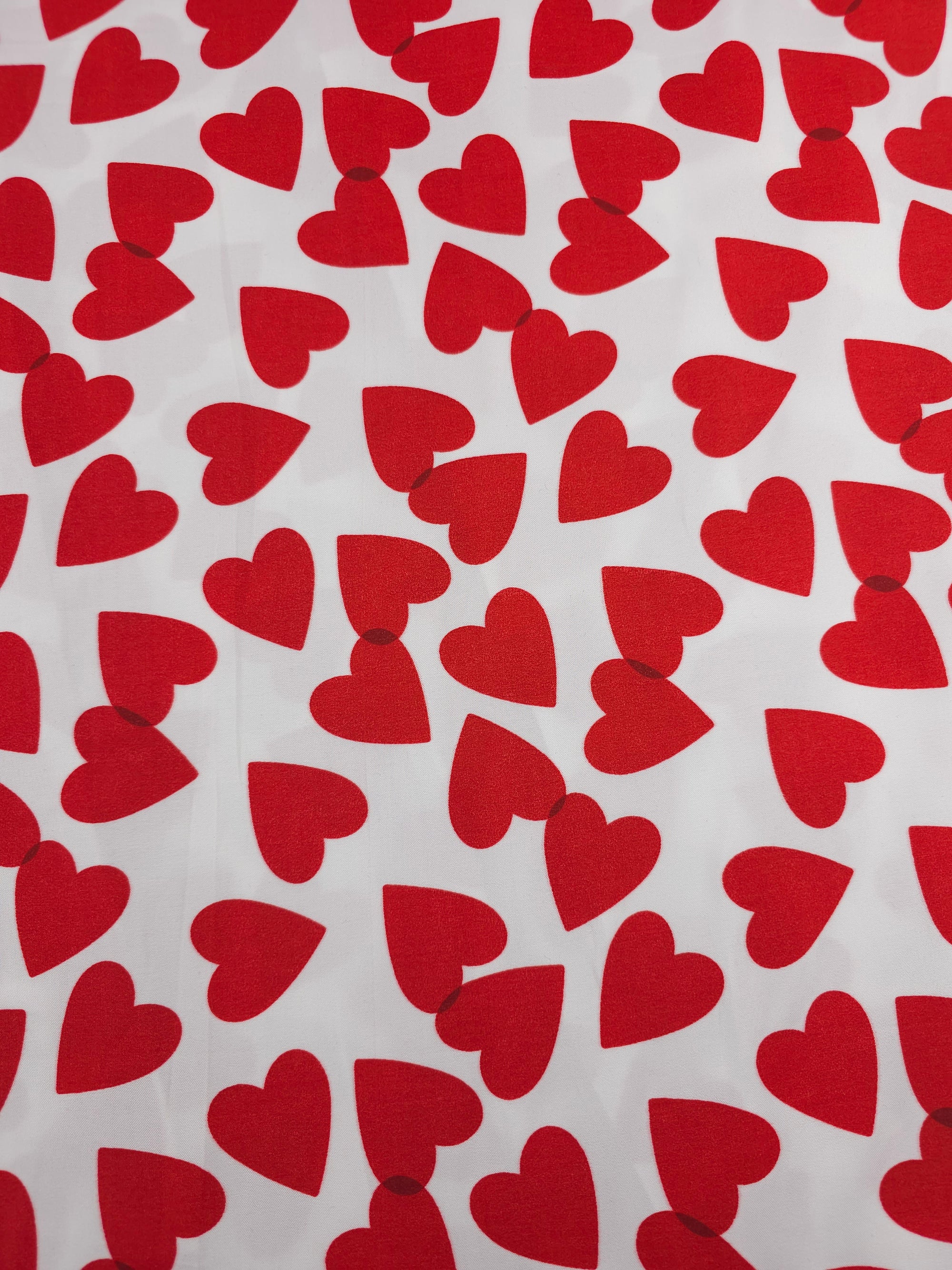 Red/White Small Floating Hearts Poly Sheeting  102" *EXTRA WIDE*