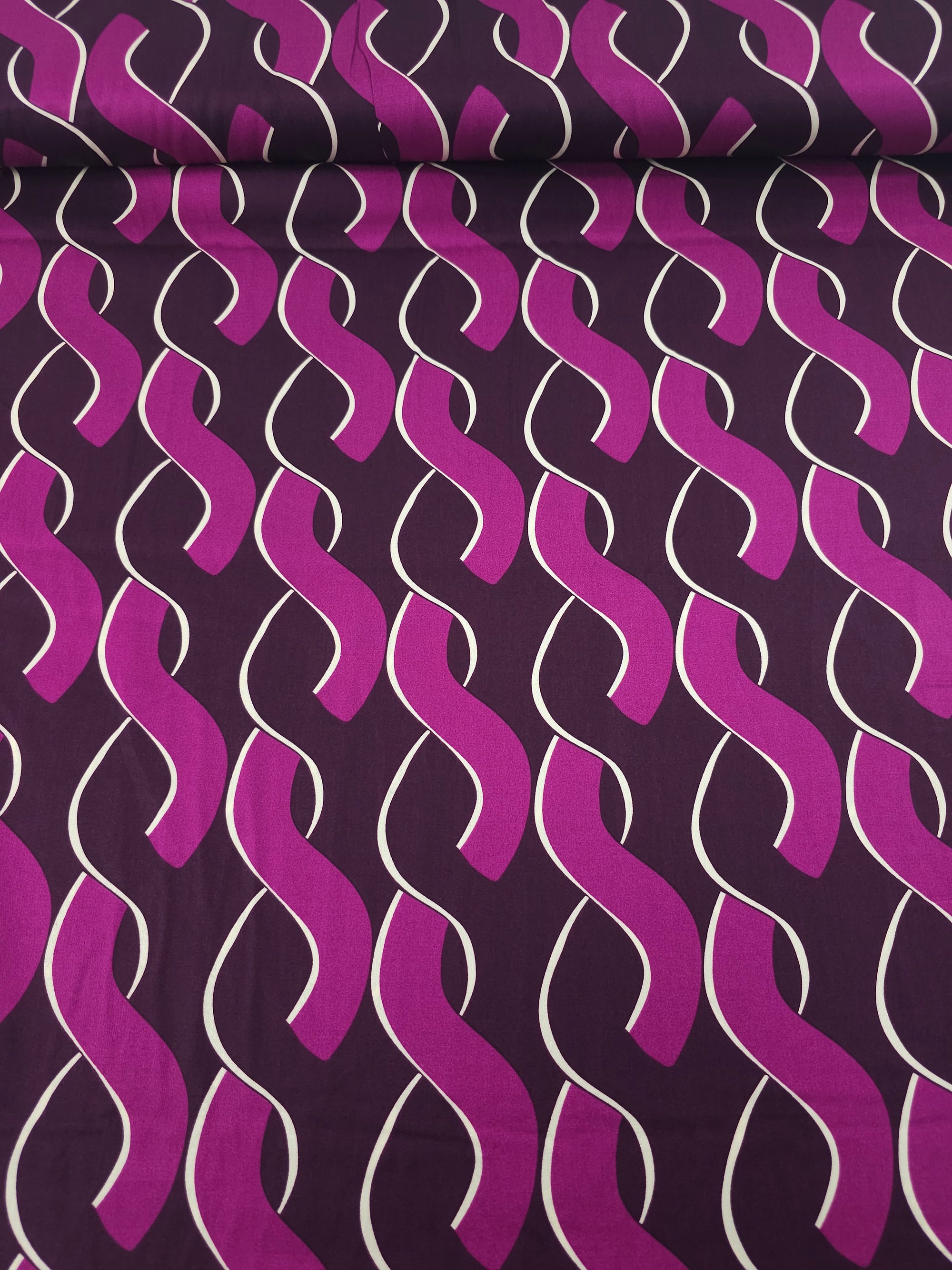 Magenta/Grape Abstract Links Cotton Satin 55"
