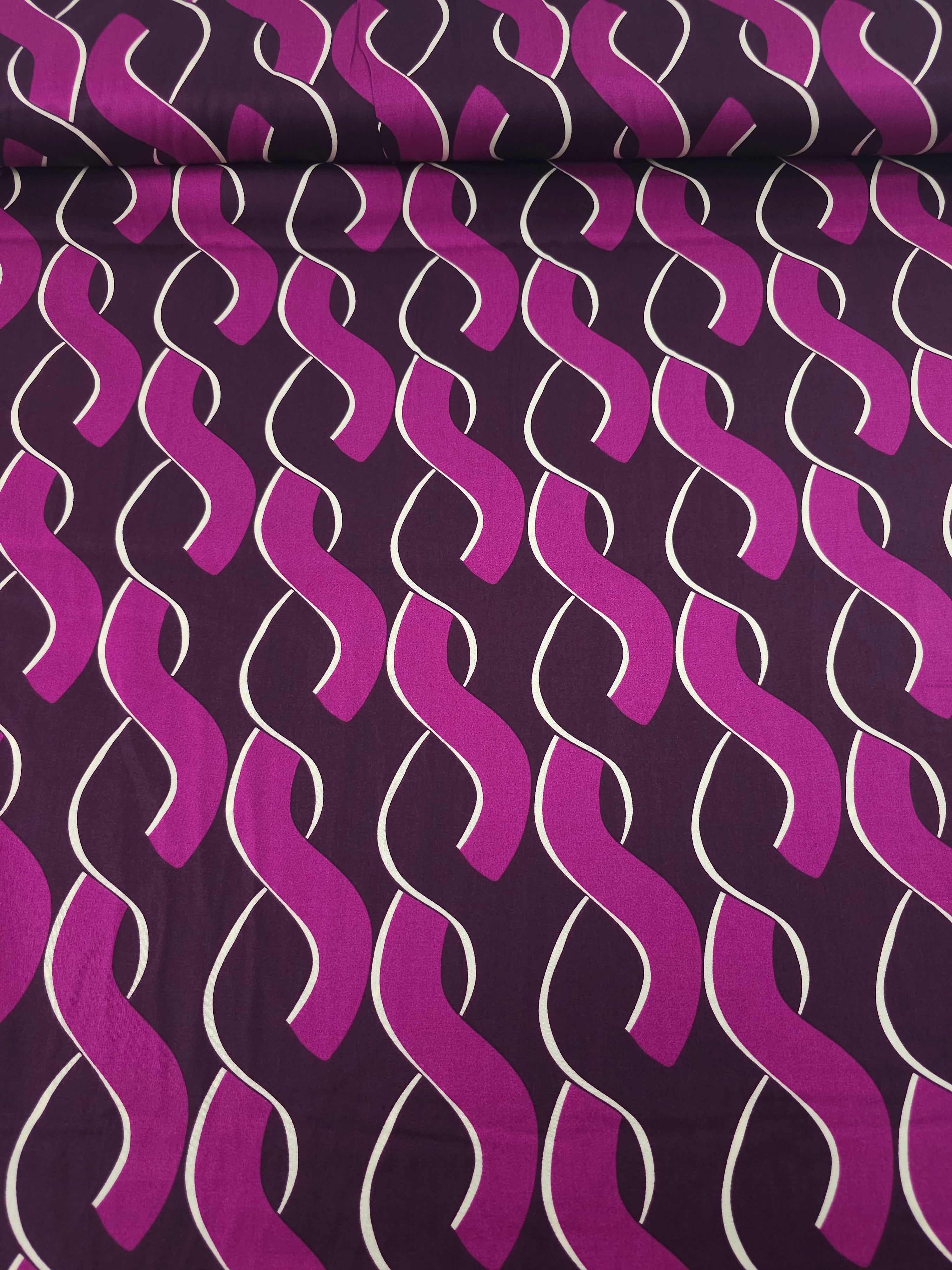 Magenta/Grape Abstract Links Cotton Satin 55"