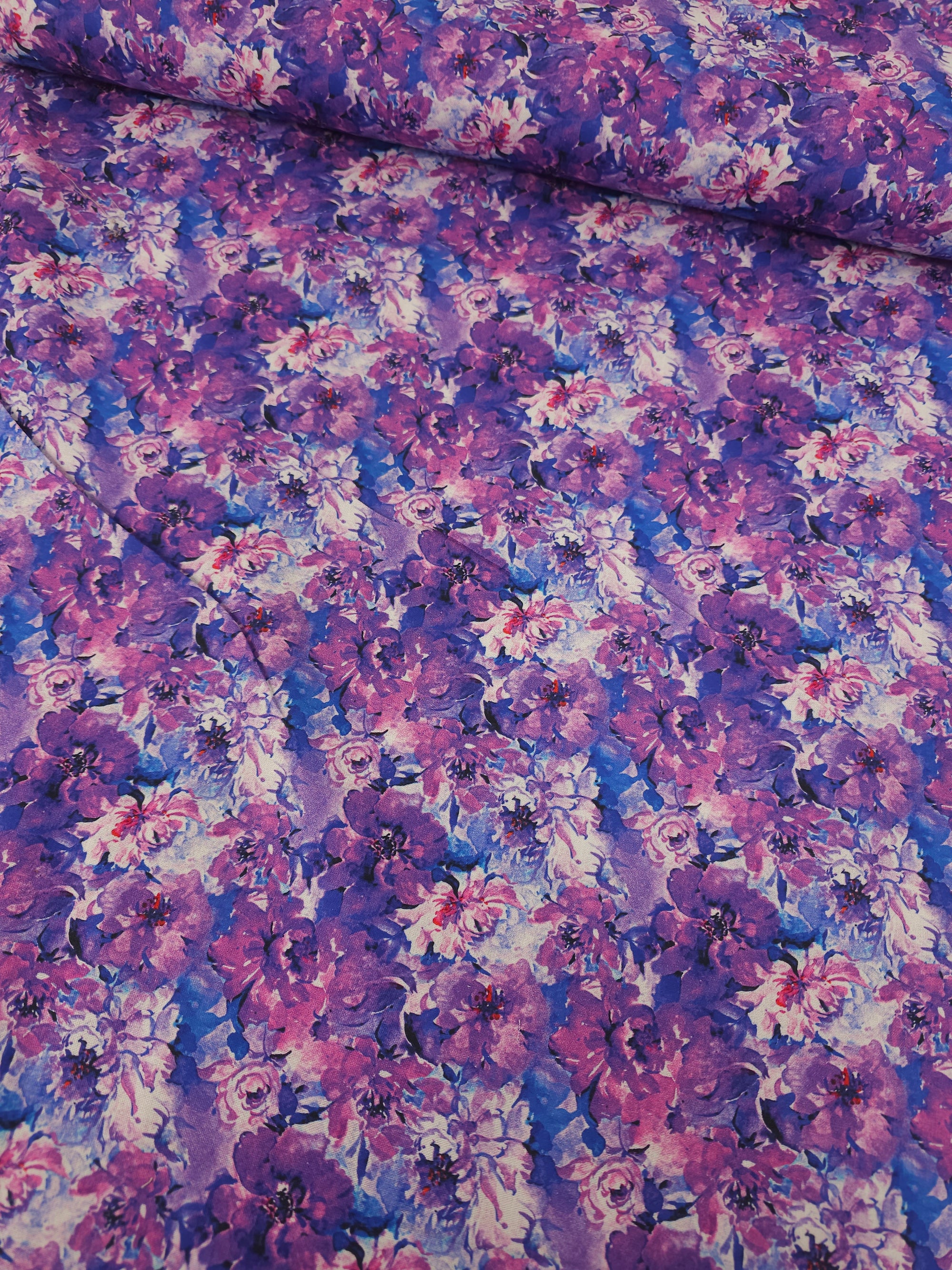 Purple Watercolour Flutter Floral 100% Cotton