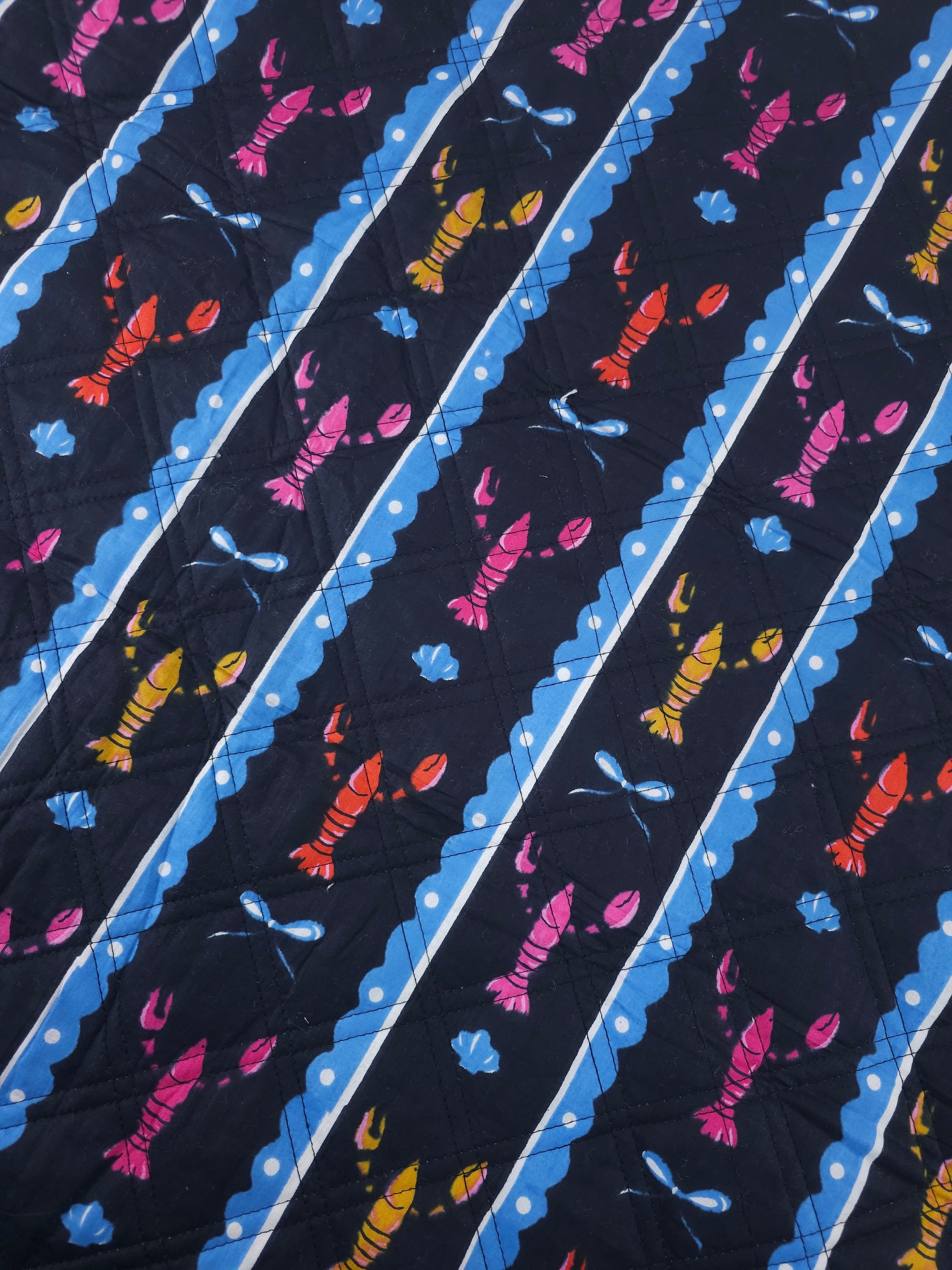 Dark Navy Lobster Stripe Quilted Screen Print - 1.35m Piece