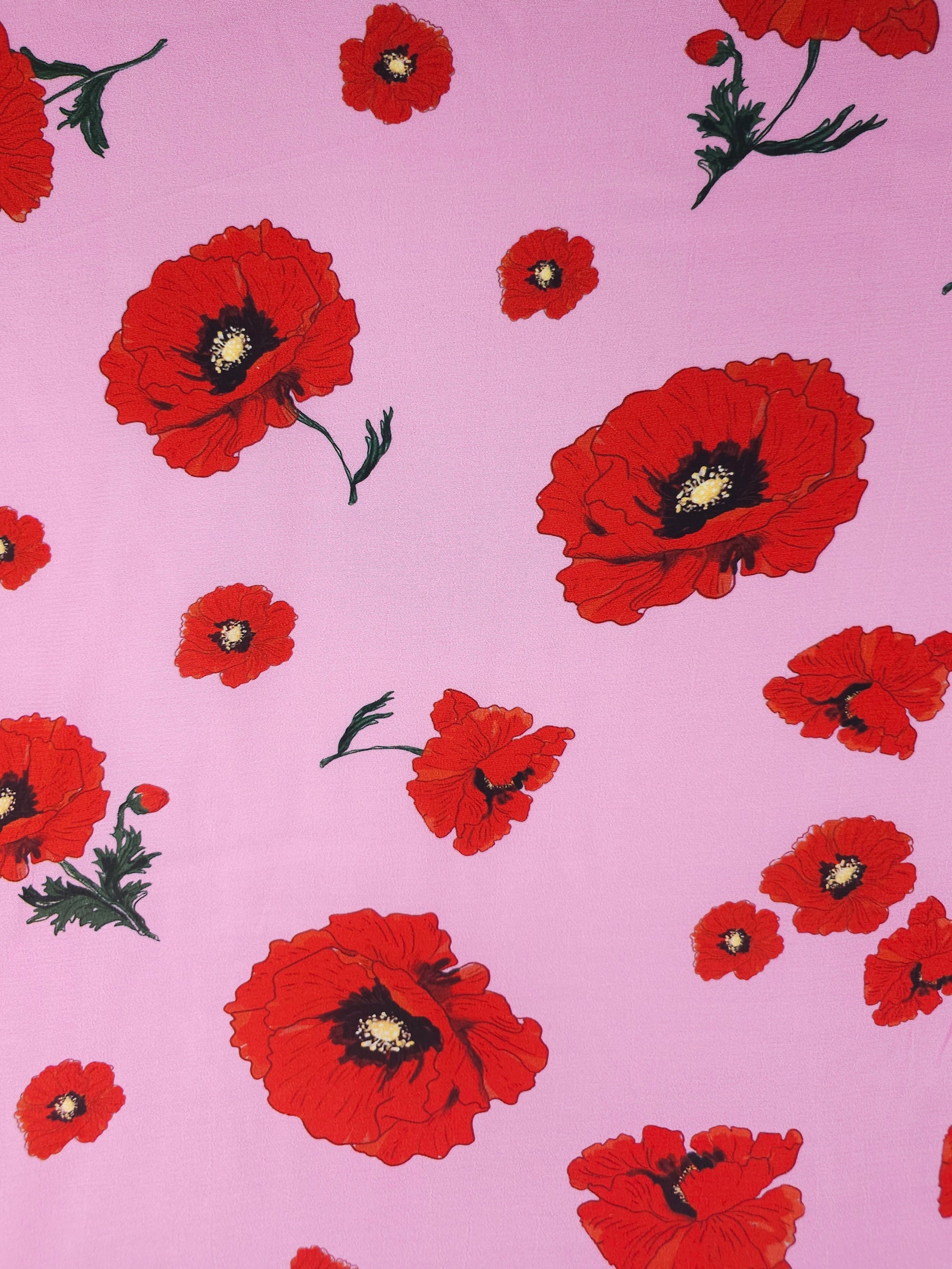 Pink/Red Poppy Floral Viscose Crepe *DEFECT*