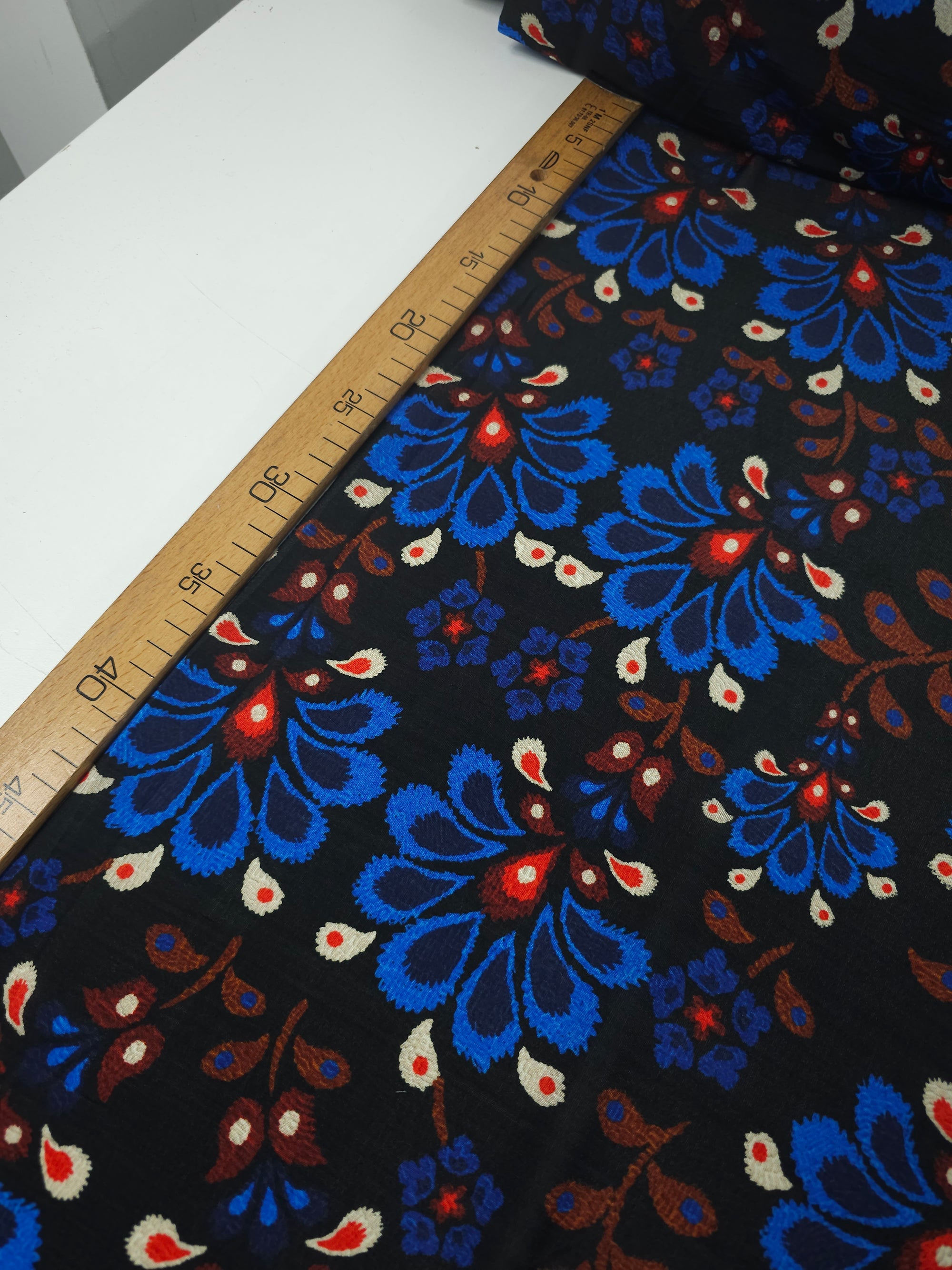 Blue/Red Petal Floral Slinky Rayon Jersey *FARM RIO*