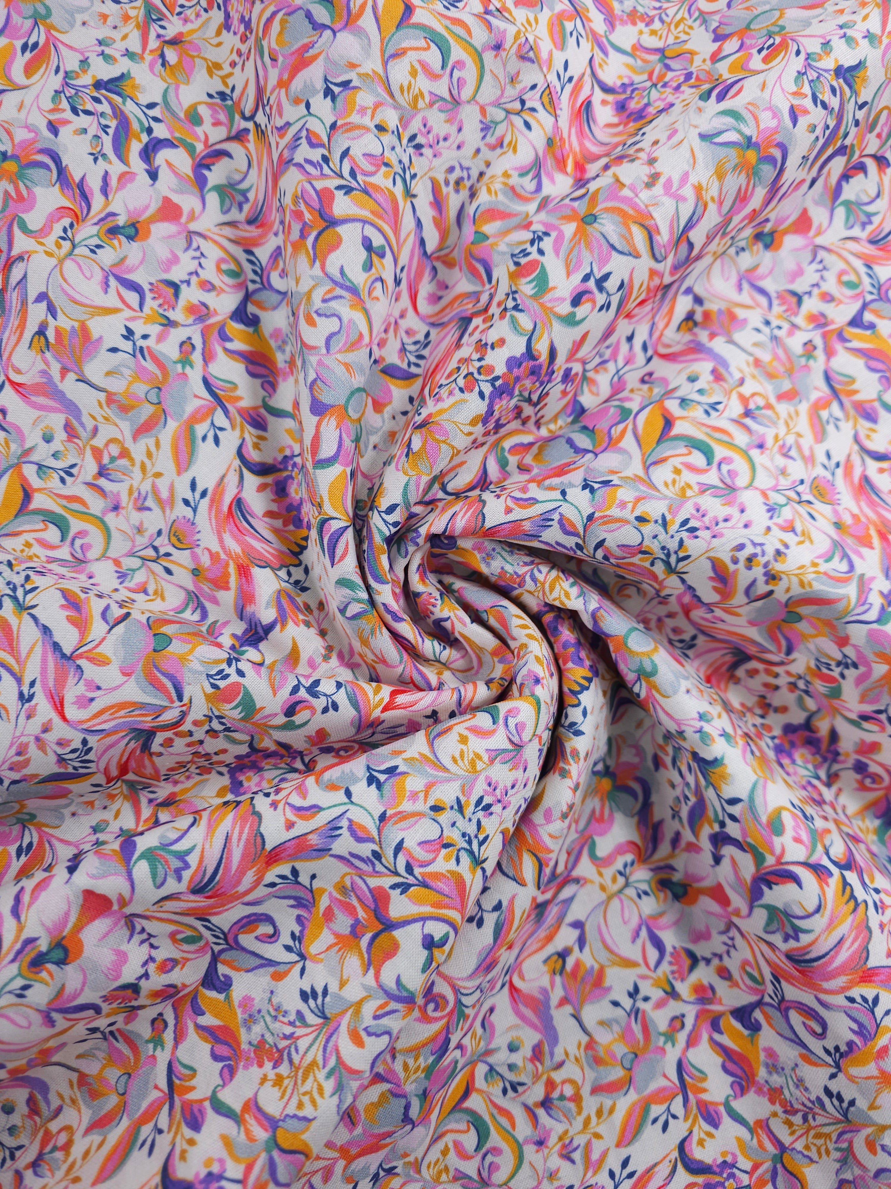 Water Floral Swirl Cotton - (Various Sizes)