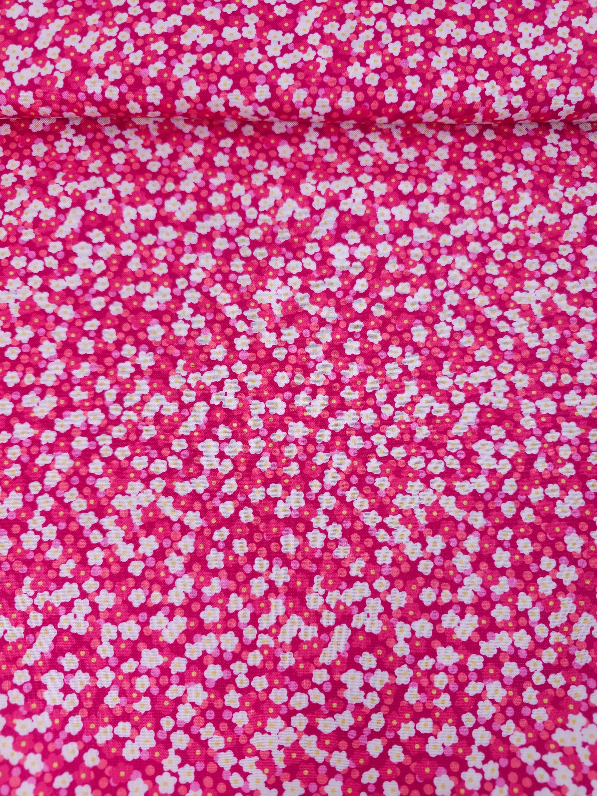 Hot Pink Ditsy Mini Flowers 100% Cotton