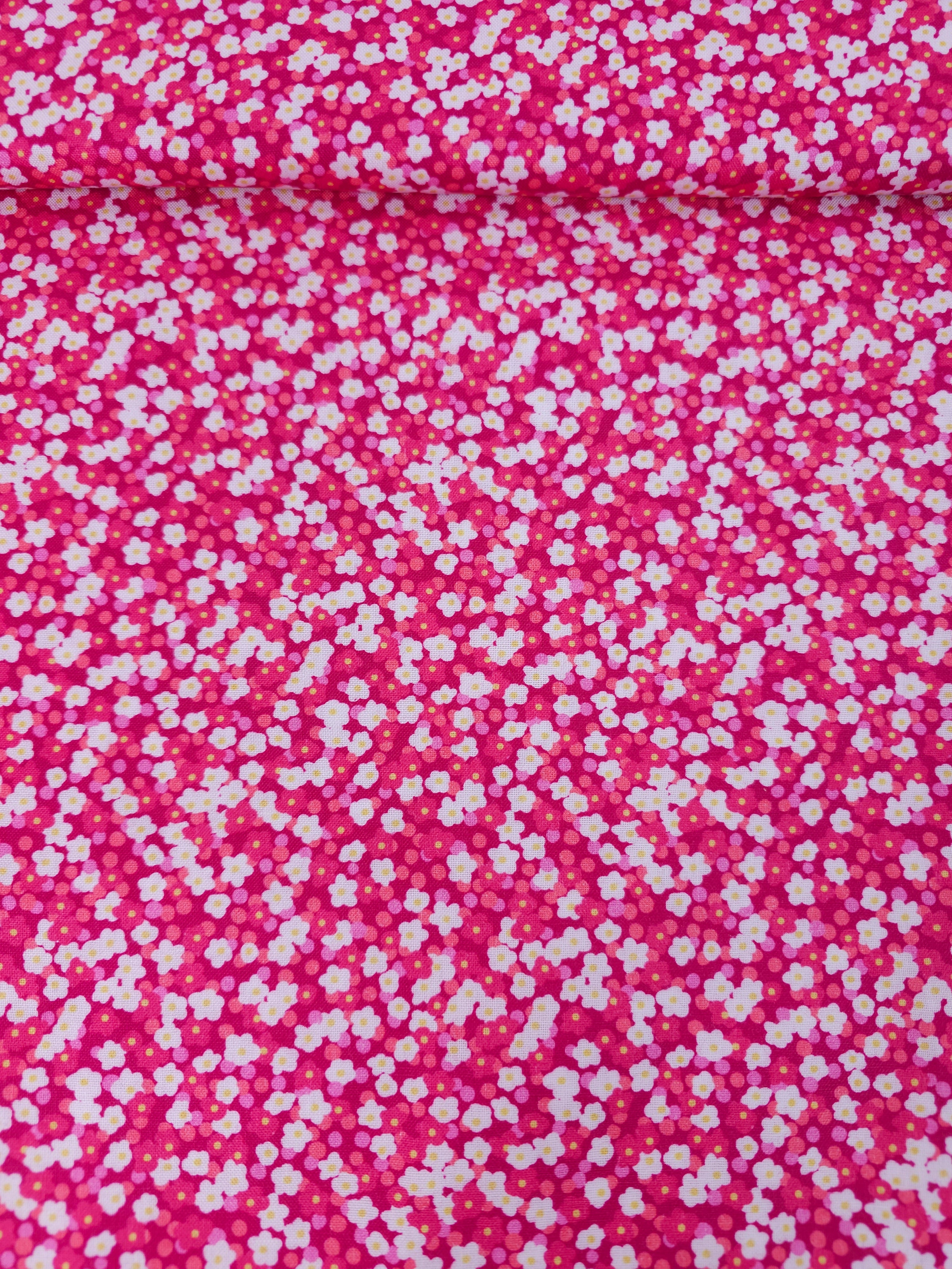 Hot Pink Ditsy Mini Flowers 100% Cotton
