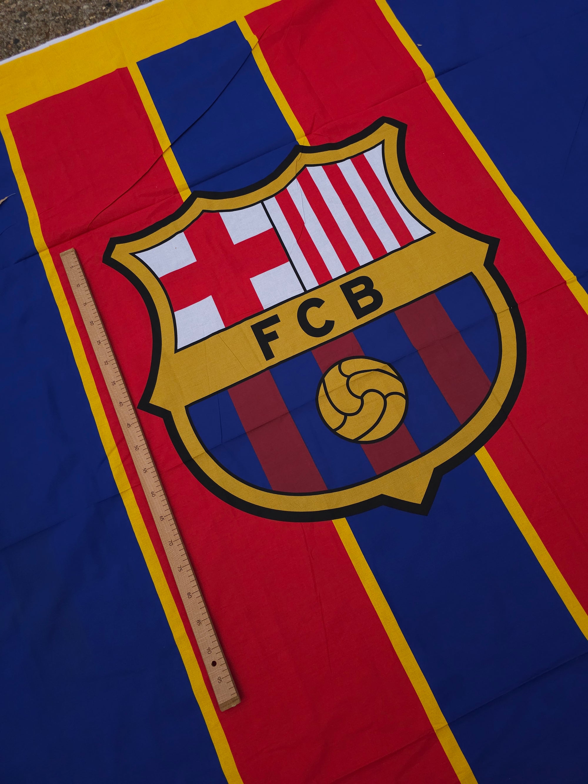 FC Barcelona Large Emblem 100% Cotton Football Fabric - 2.40m Panel *EXTRA WIDE*