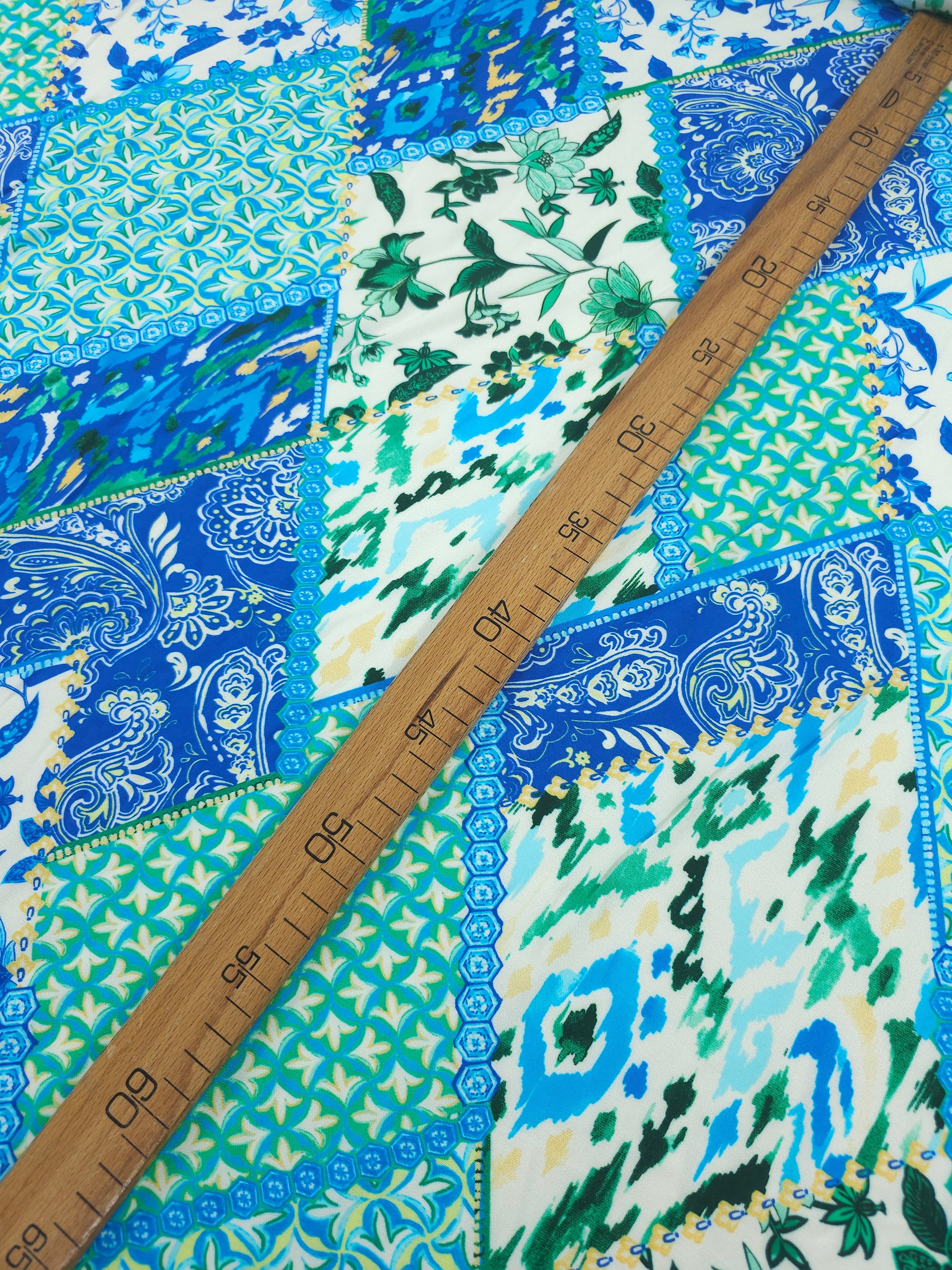 Blue/Green Diamond Tile Viscose Challis
