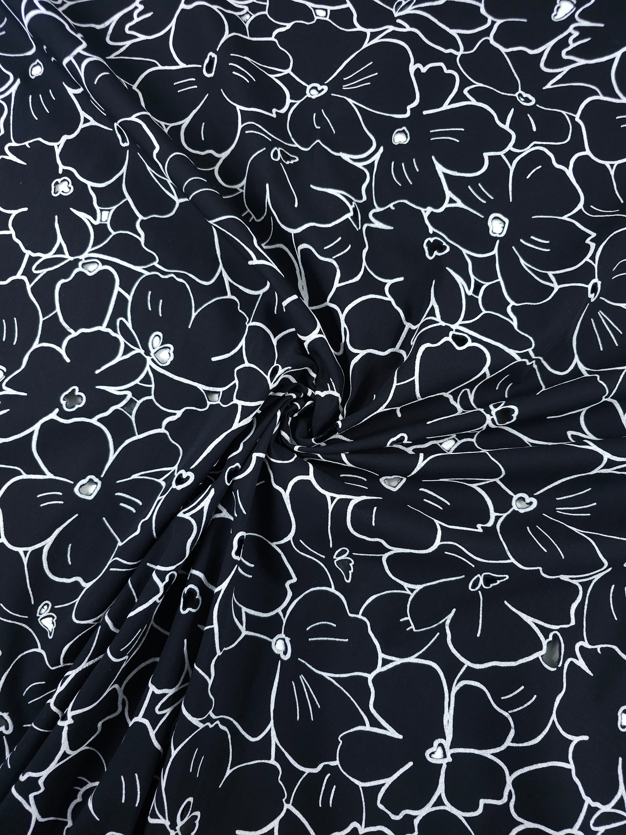 Black/White Floral Laser Cut Cotton