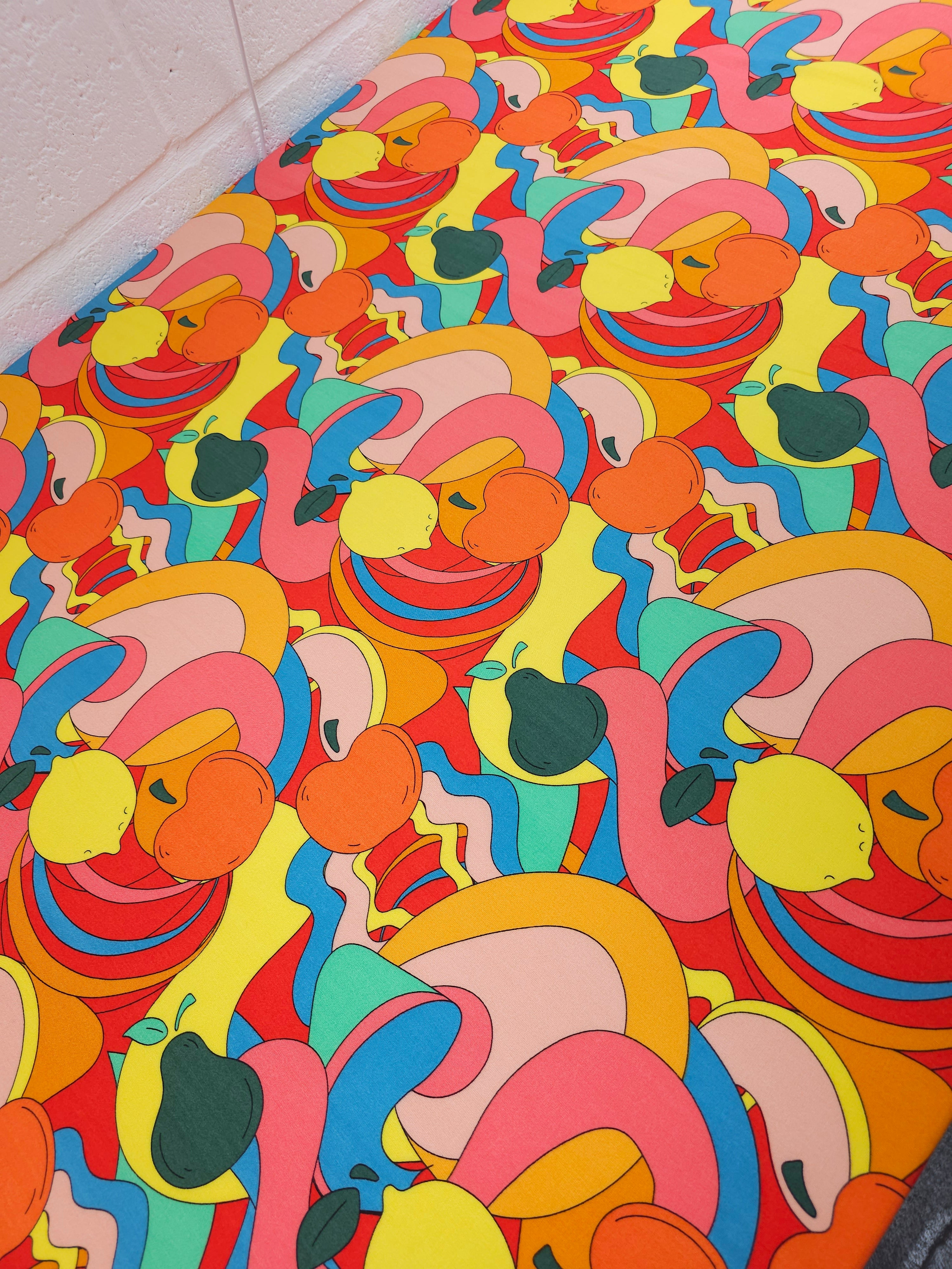 Quirky Swirl Fruit Viscose Challis