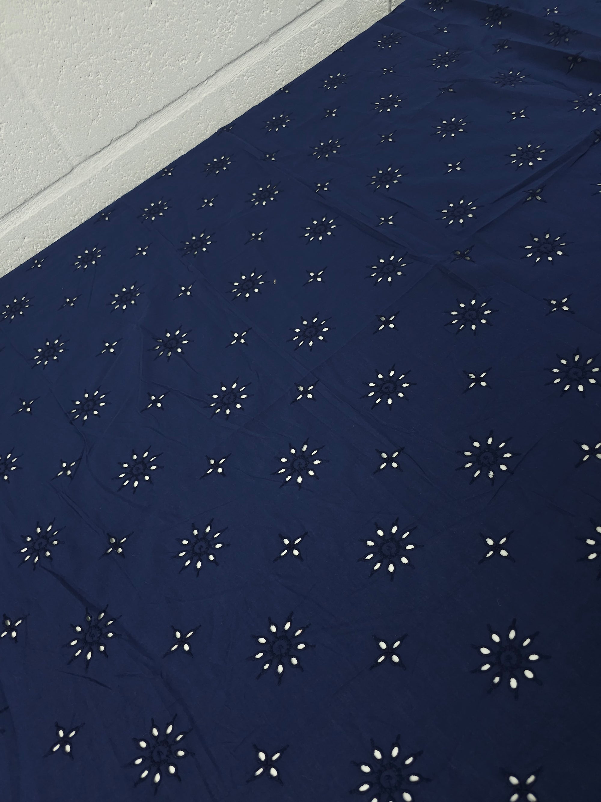 Navy Spark Flower Cambric Cotton Broderie Anglaise