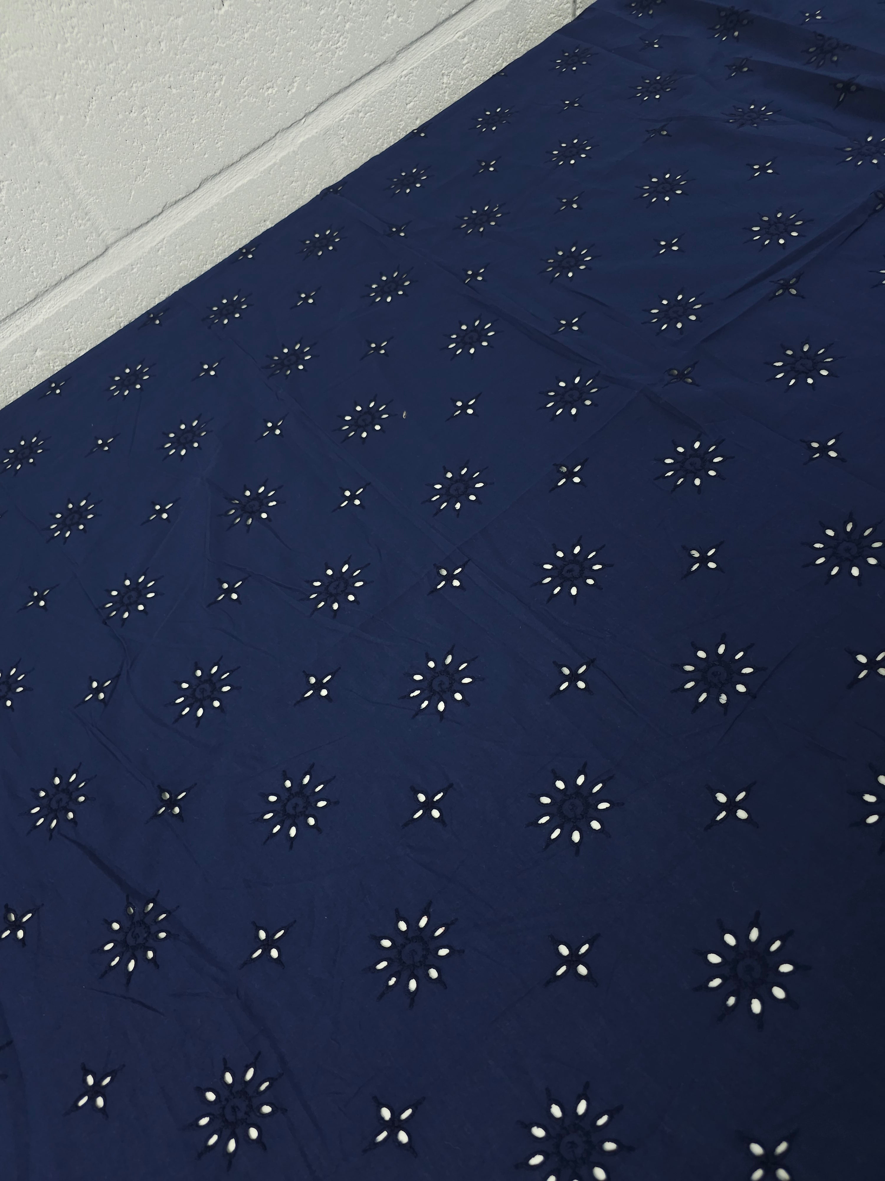 Navy Spark Flower Cambric Cotton Broderie Anglaise