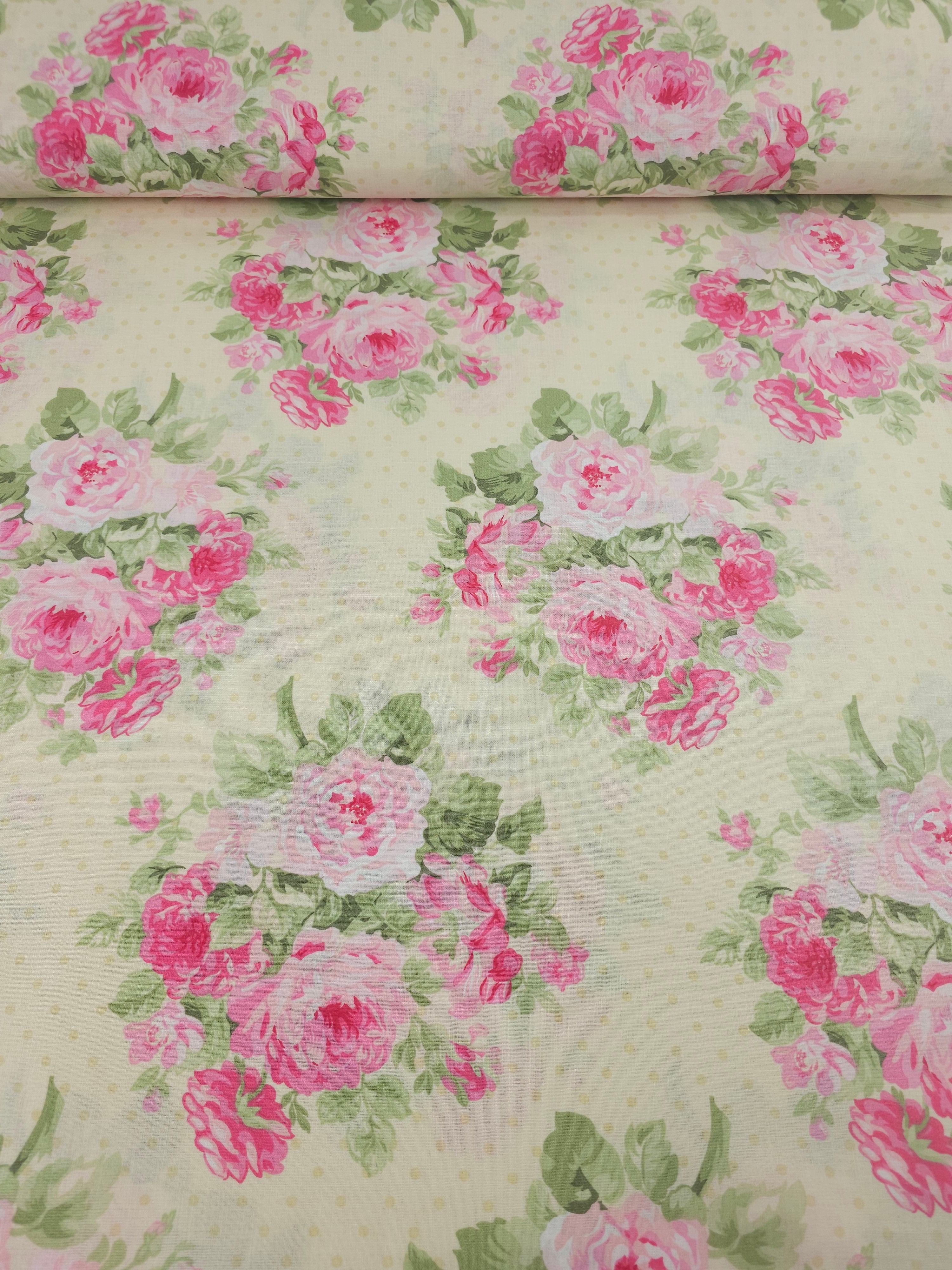 Pink Polka Floral Bunch 100% Cotton