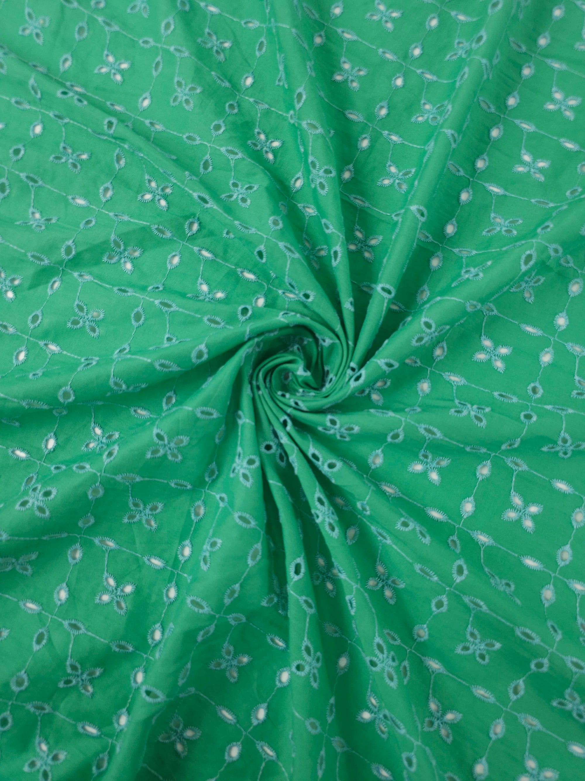 Green/Blue Petal Square Grid Cambric Cotton Broderie Anglaise