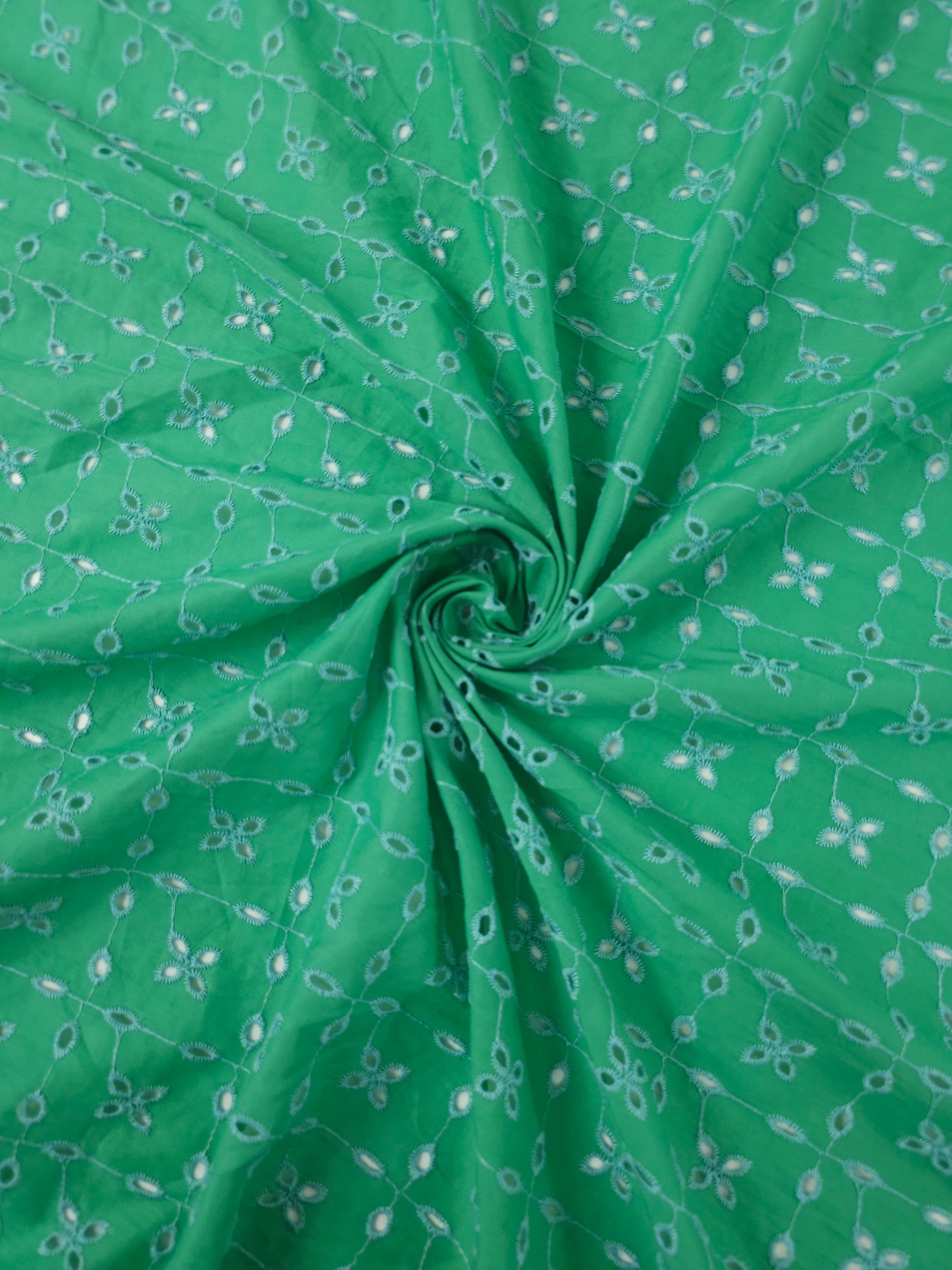 Green/Blue Petal Square Grid Cambric Cotton Broderie Anglaise