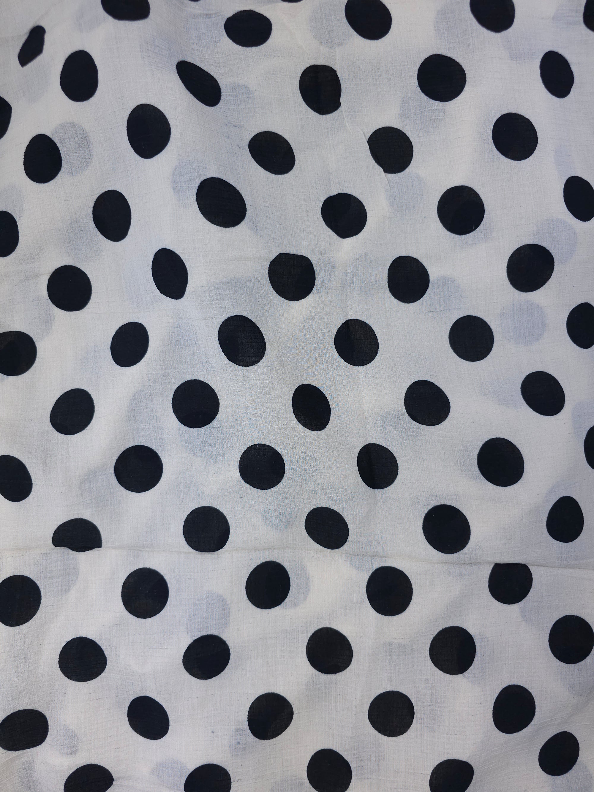 White Polka Viscose Chiffon - (Various Sizes)