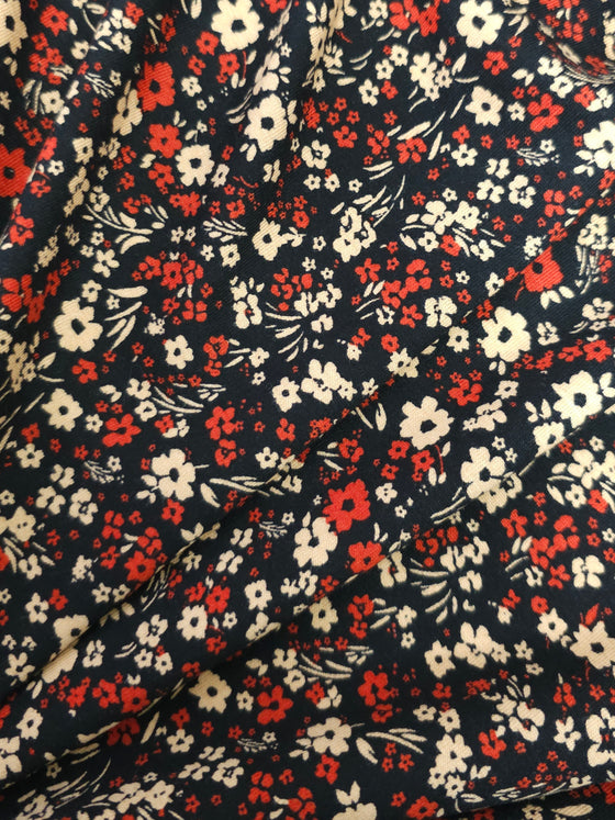 Red/Beige Ditsy Floral Viscose Jersey