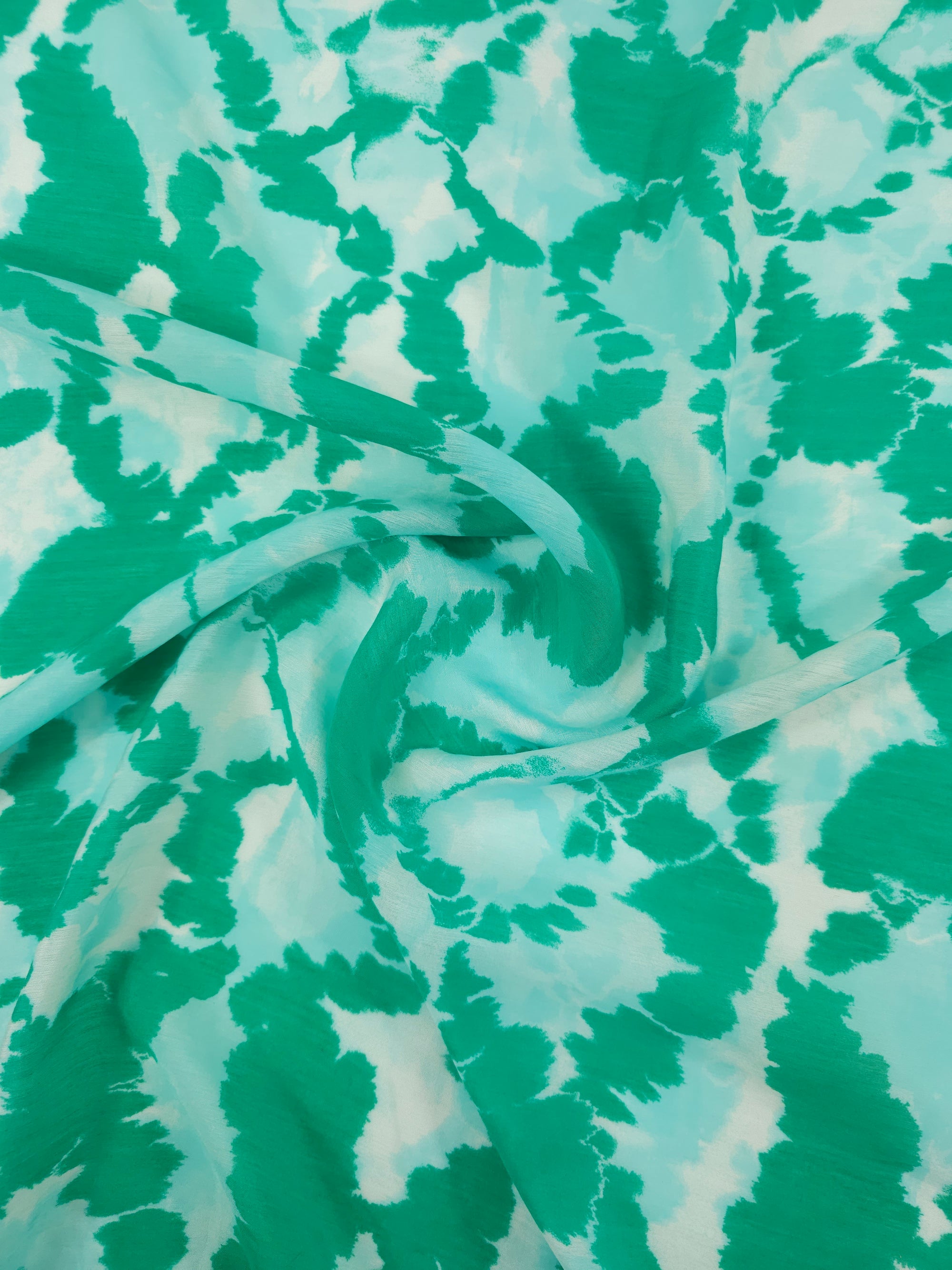 Green/Blue Smoke Splodge Viscose Voile