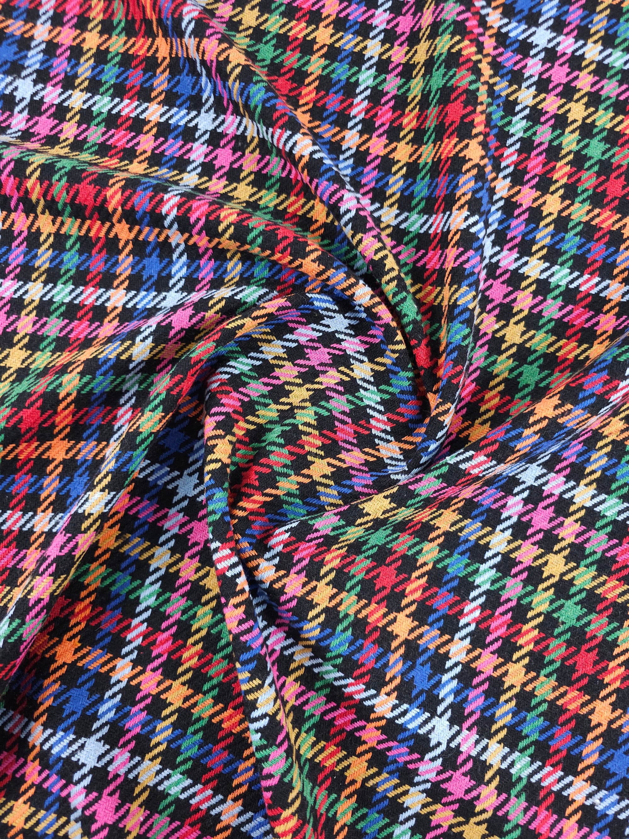 Black Multicolour Tartan Check Boucle